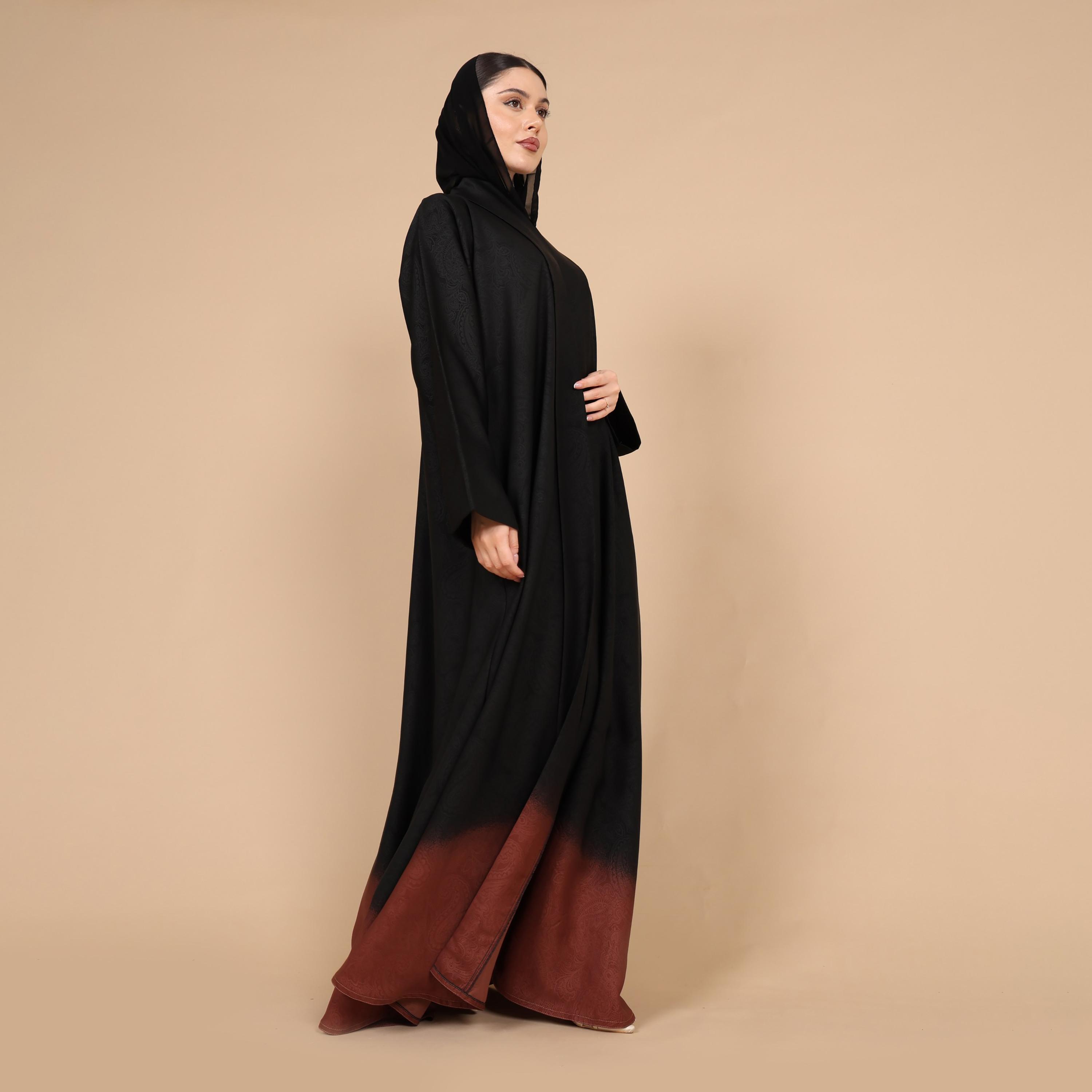 عباية للنساء بطبعة بيزلي وحافة متدرجة اللون (أومبري) مع حجاب من إككسا-women-arabicclothing-abayas-image-7