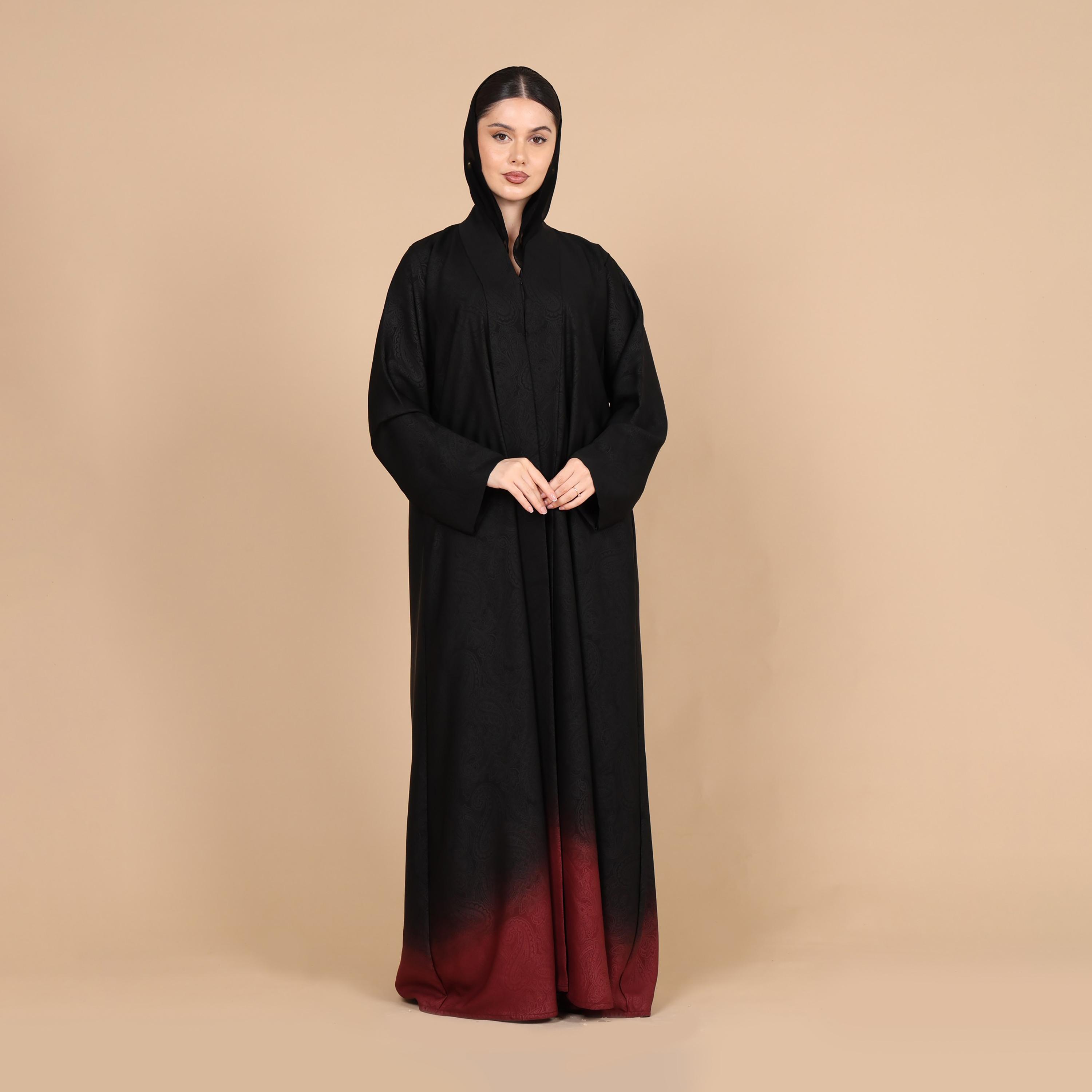 عباية للنساء بطبعة بيزلي وحافة متدرجة اللون (أومبري) مع حجاب من إككسا-women-arabicclothing-abayas-image-11