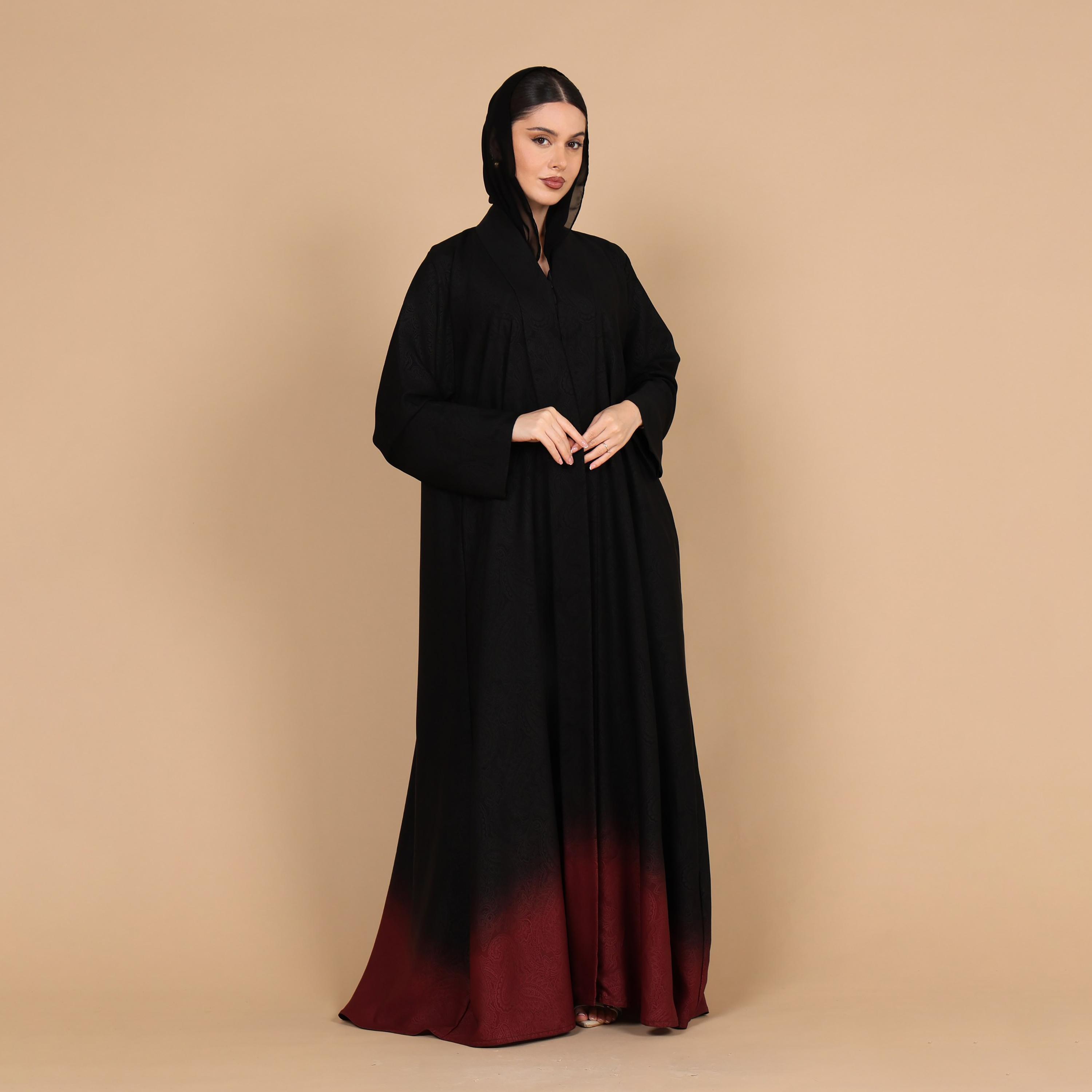 عباية للنساء بطبعة بيزلي وحافة متدرجة اللون (أومبري) مع حجاب من إككسا-women-arabicclothing-abayas-image-12