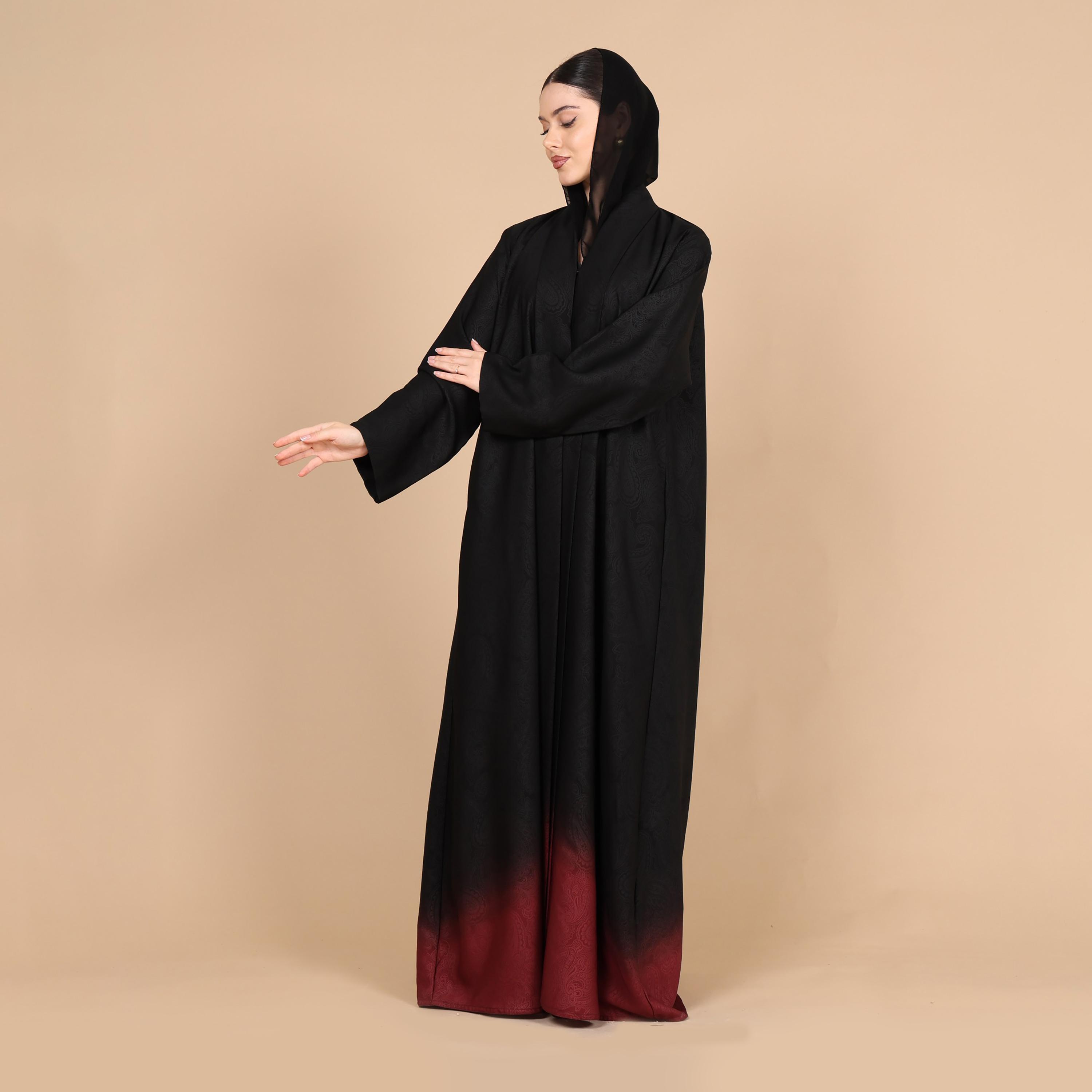 عباية للنساء بطبعة بيزلي وحافة متدرجة اللون (أومبري) مع حجاب من إككسا-women-arabicclothing-abayas-image-13
