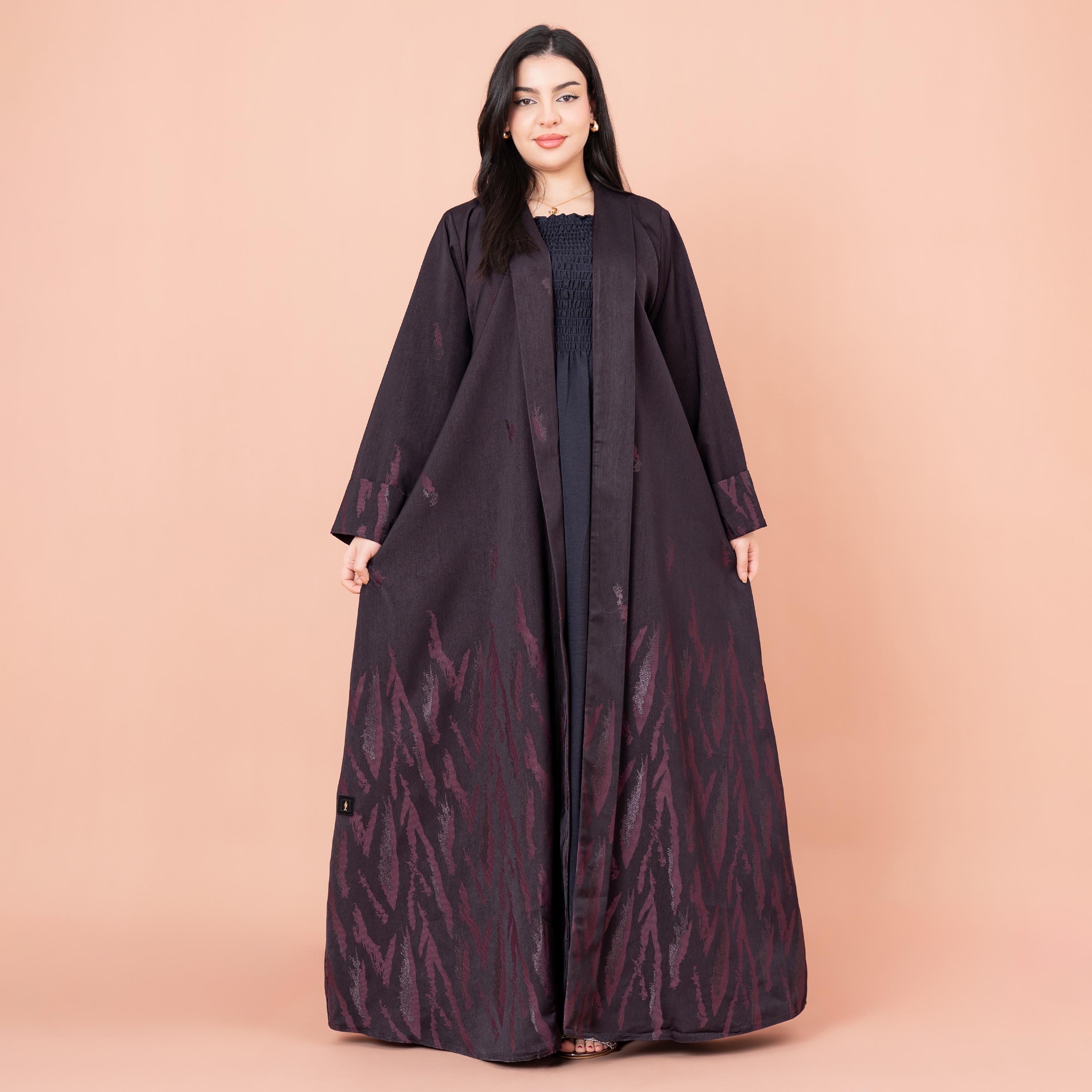 عباية نسائية بنفسجية بأكمام مطوية بتصميم تجريدي من إيككسا-women-arabicclothing-abayas-image-1