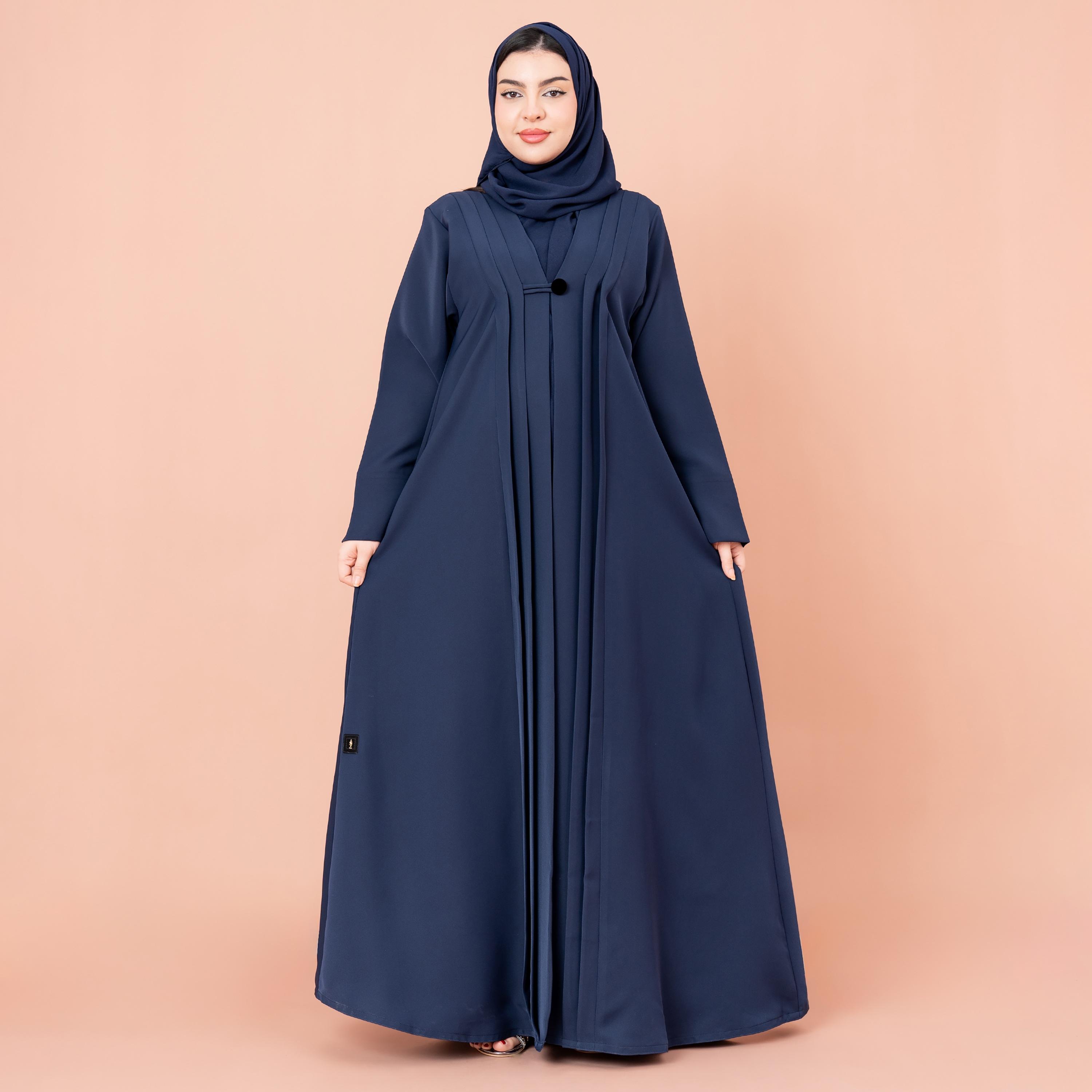 عباية نسائية زرقاء بكسرات مع حجاب من إيككسا-women-arabicclothing-abayas-image-1