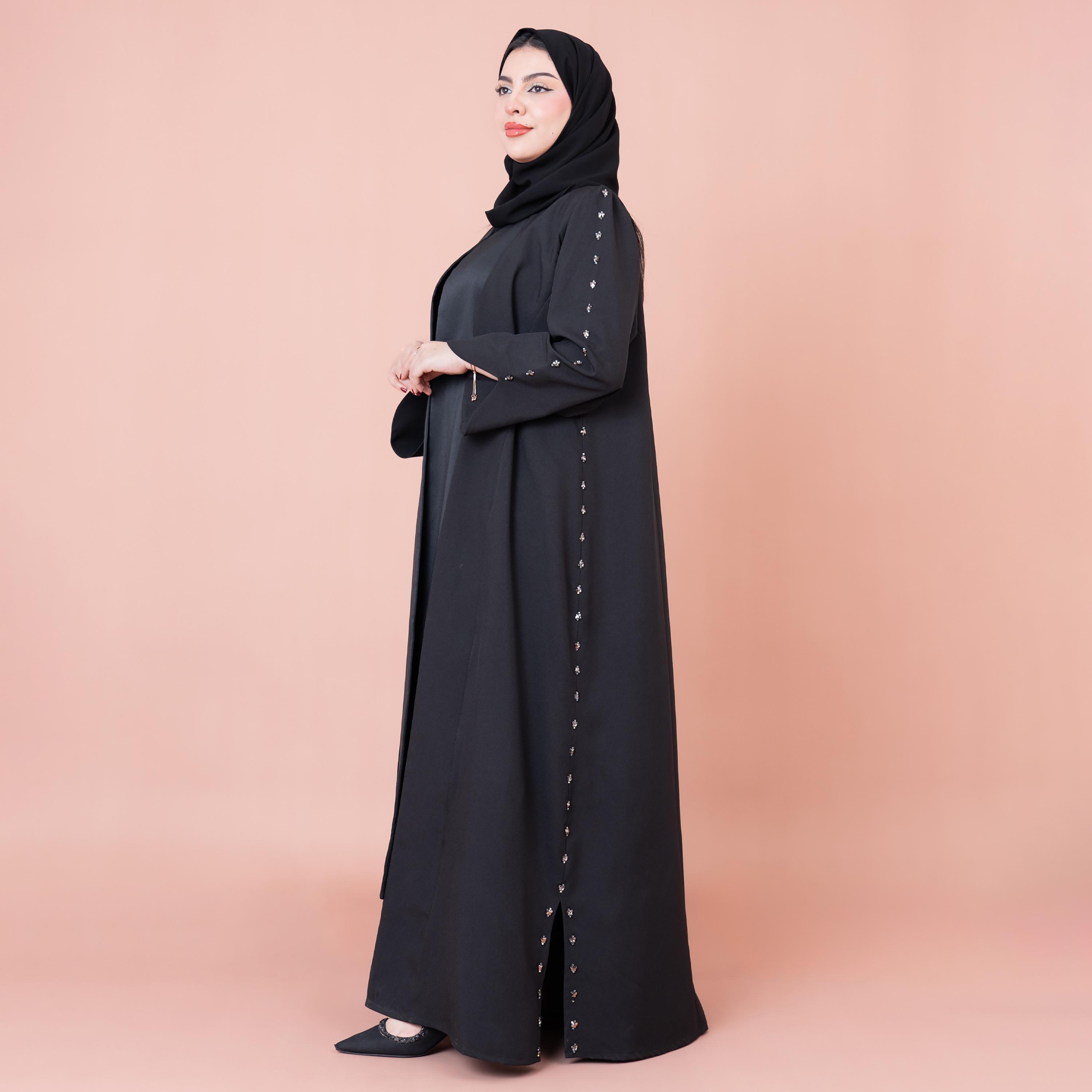 عباية نسائية سوداء فاخرة ومزينة بالخرز مع حجاب من إيككسا-women-arabicclothing-abayas-image-3