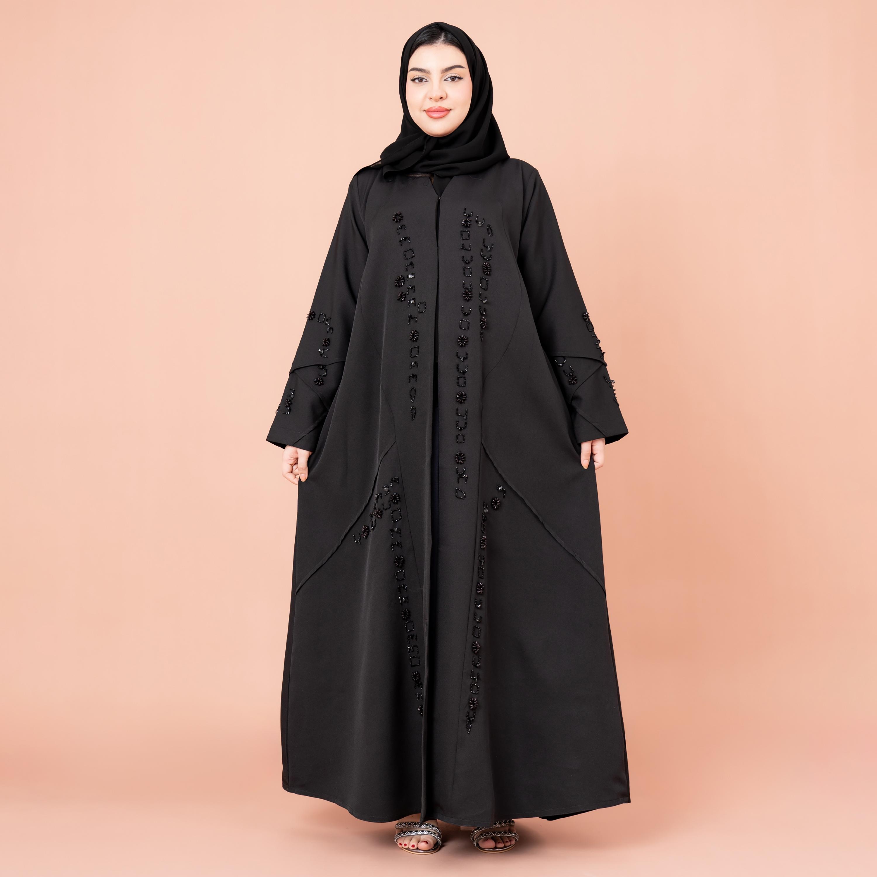 IKKXA Black Beaded Barbie Women's Luxury Abaya with Hijab-women-arabicclothing-abayas-image-1