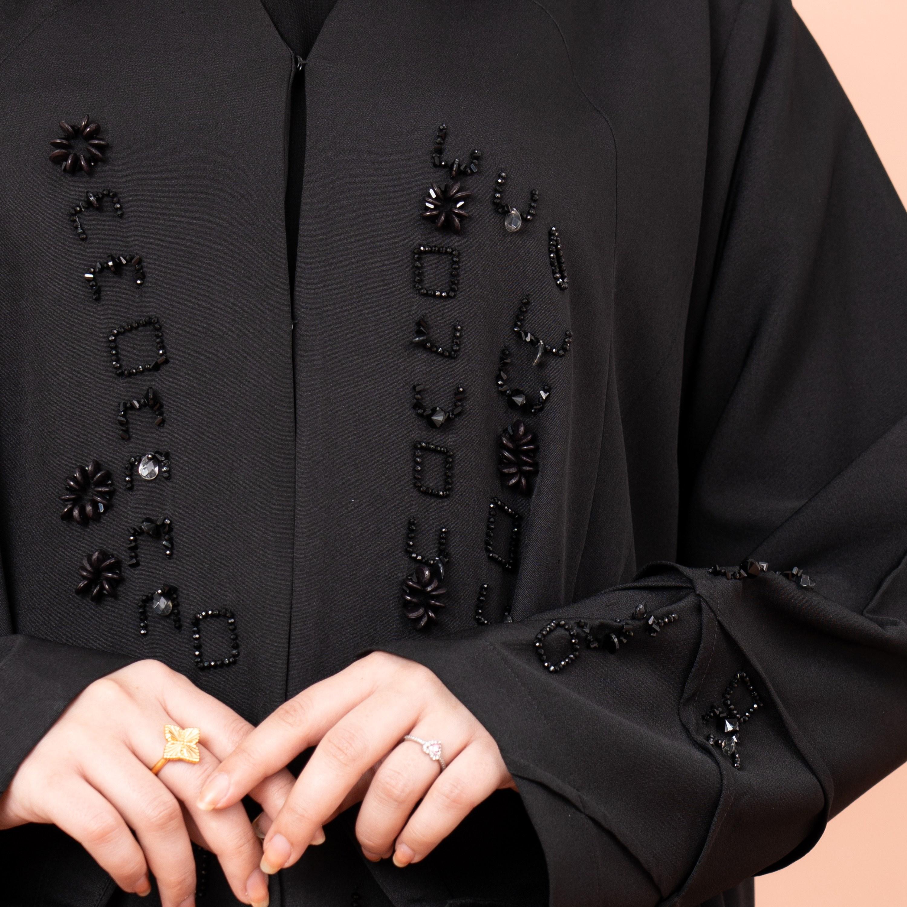 IKKXA Black Beaded Barbie Women's Luxury Abaya with Hijab-women-arabicclothing-abayas-image-2