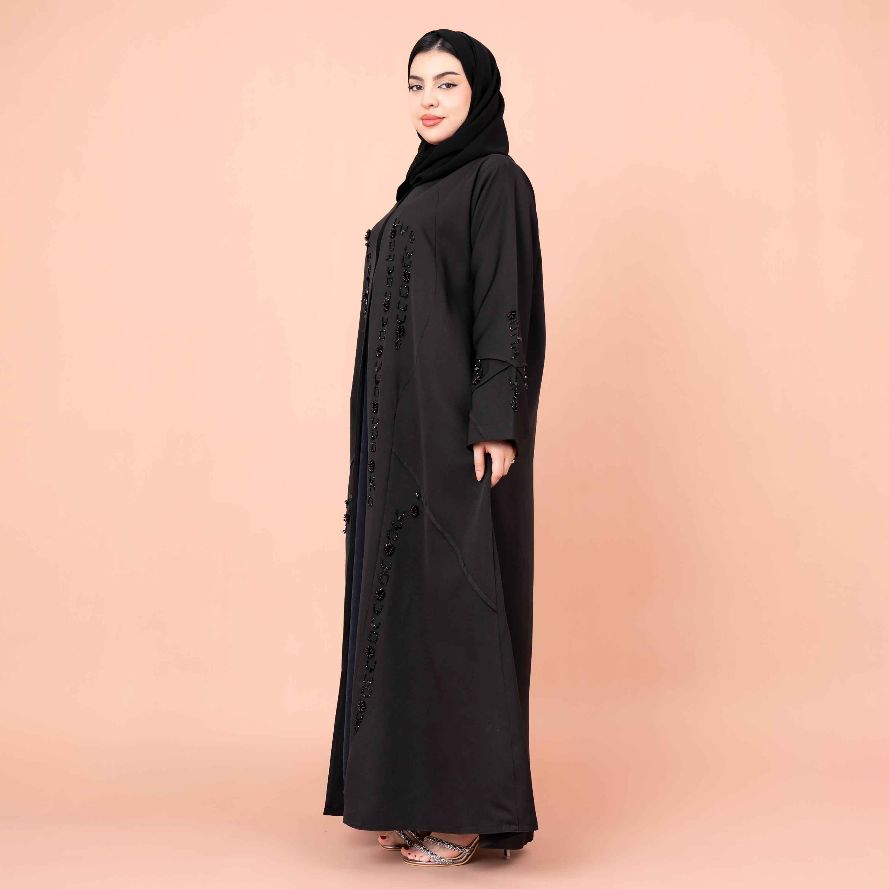 IKKXA Black Beaded Barbie Women's Luxury Abaya with Hijab-women-arabicclothing-abayas-image-3