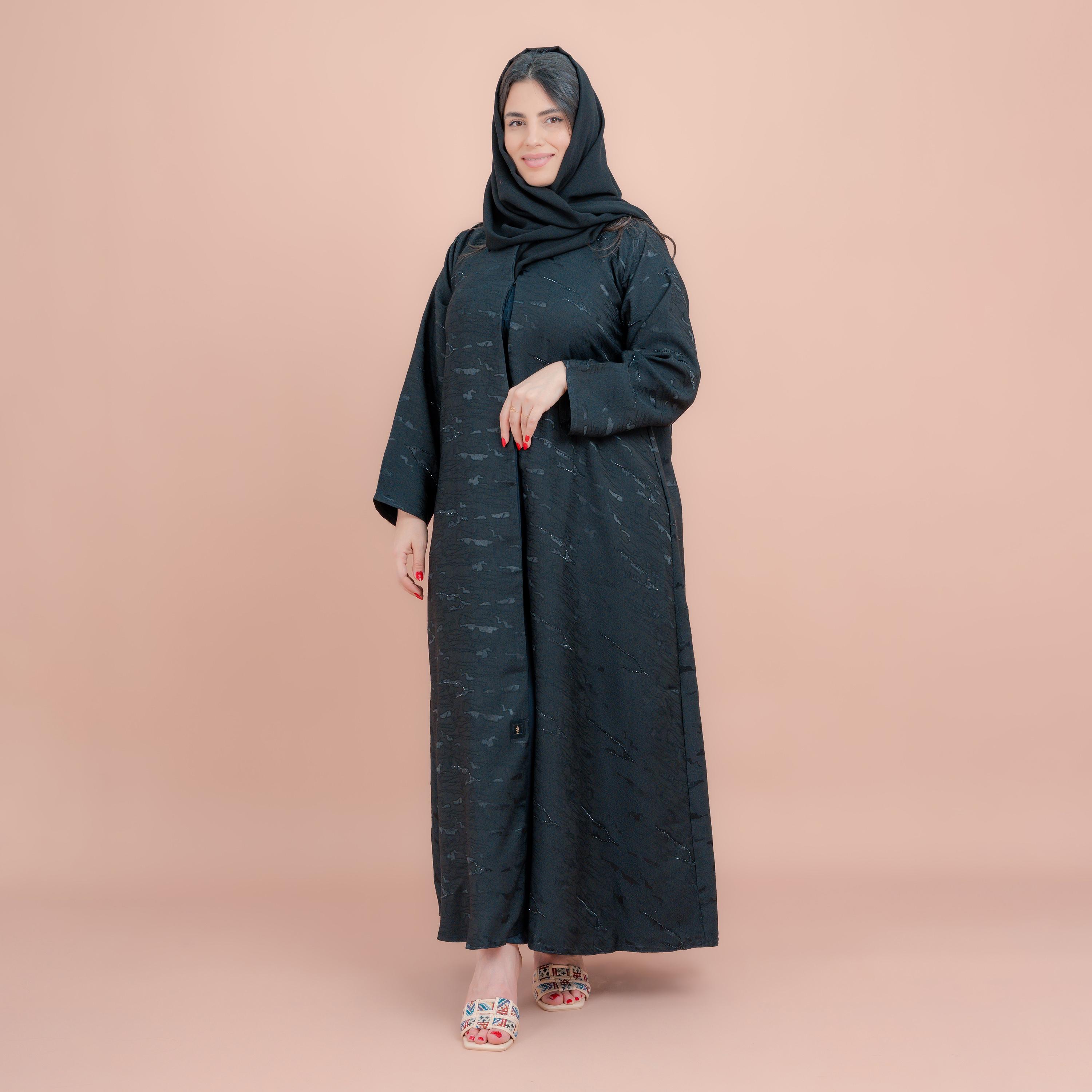 IKKXA Black Beaded Wide Sleeves Women's Abaya with Hijab-women-arabicclothing-abayas-image-1