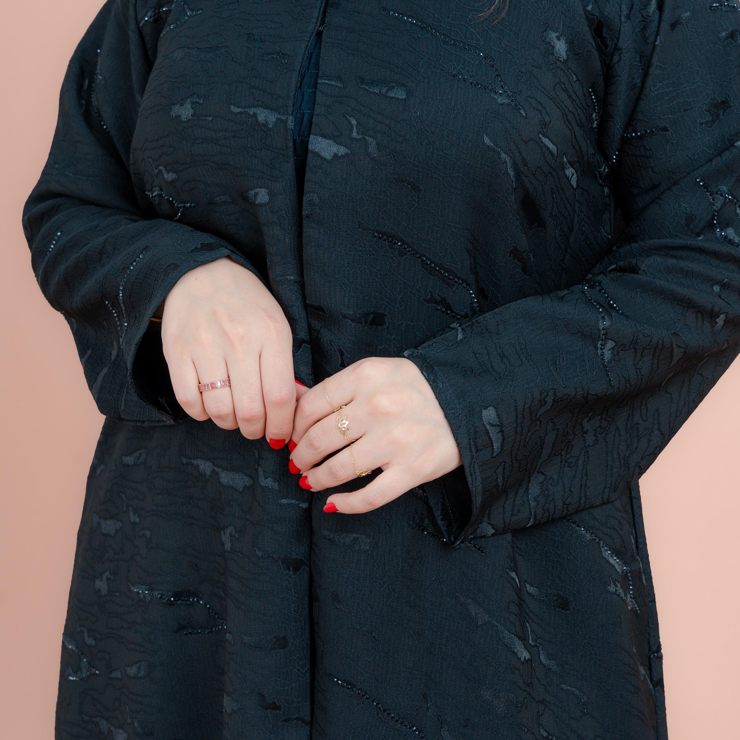 IKKXA Black Beaded Wide Sleeves Women's Abaya with Hijab-women-arabicclothing-abayas-image-2