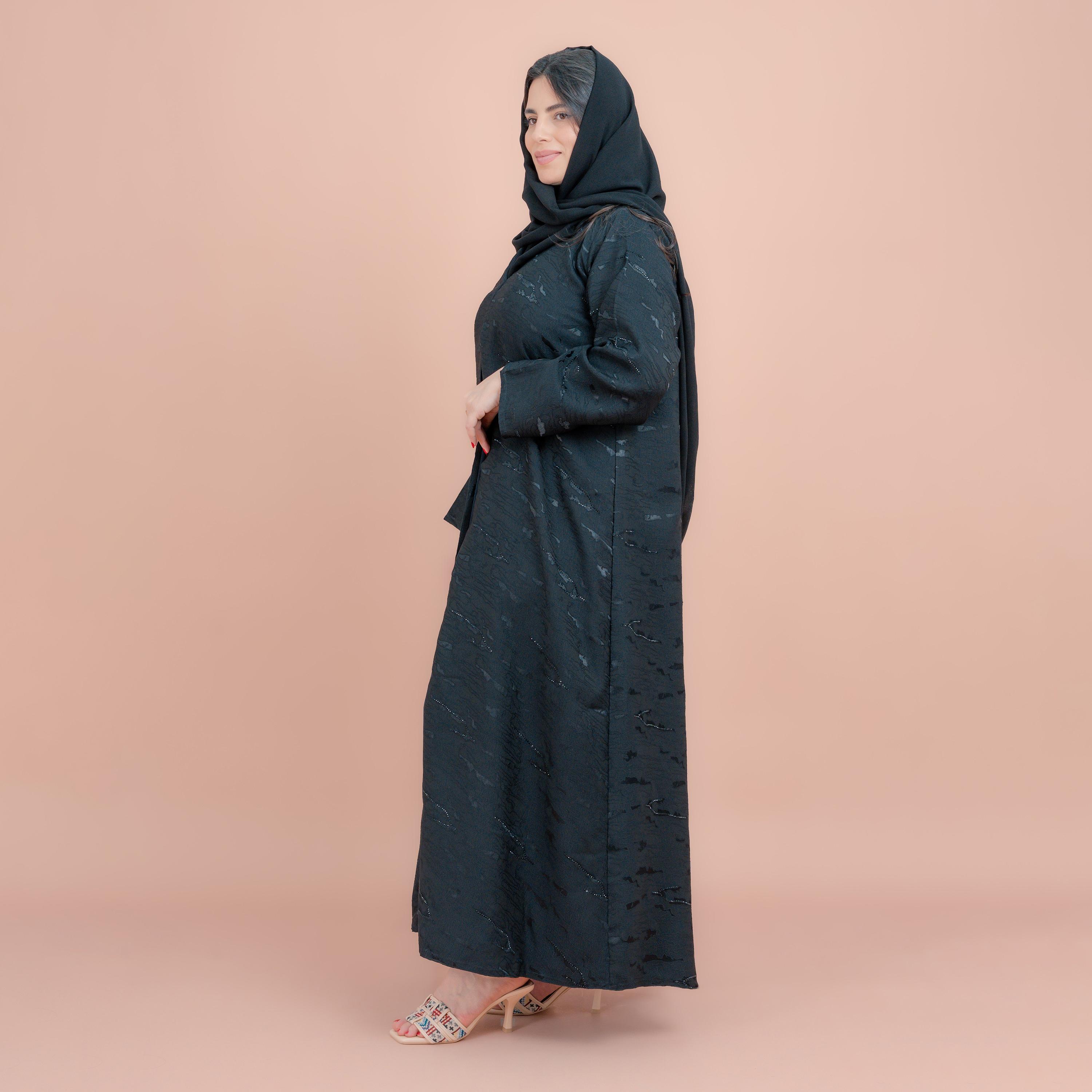 IKKXA Black Beaded Wide Sleeves Women's Abaya with Hijab-women-arabicclothing-abayas-image-3