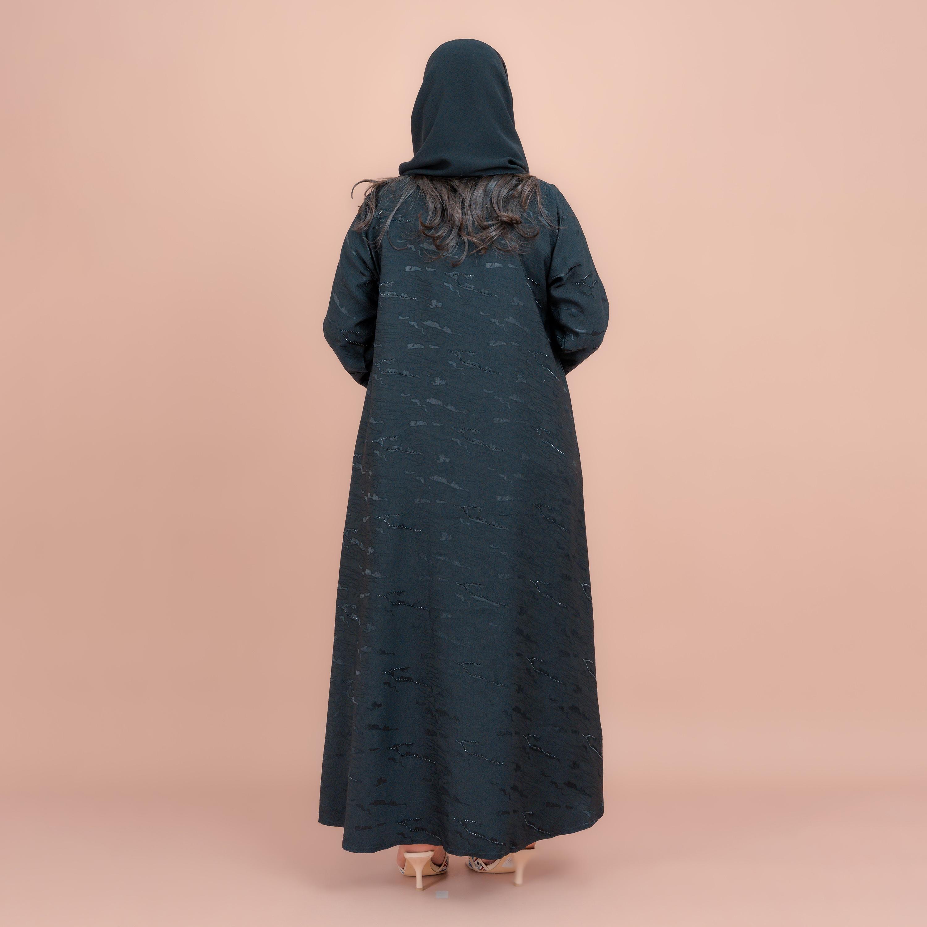IKKXA Black Beaded Wide Sleeves Women's Abaya with Hijab-women-arabicclothing-abayas-image-4