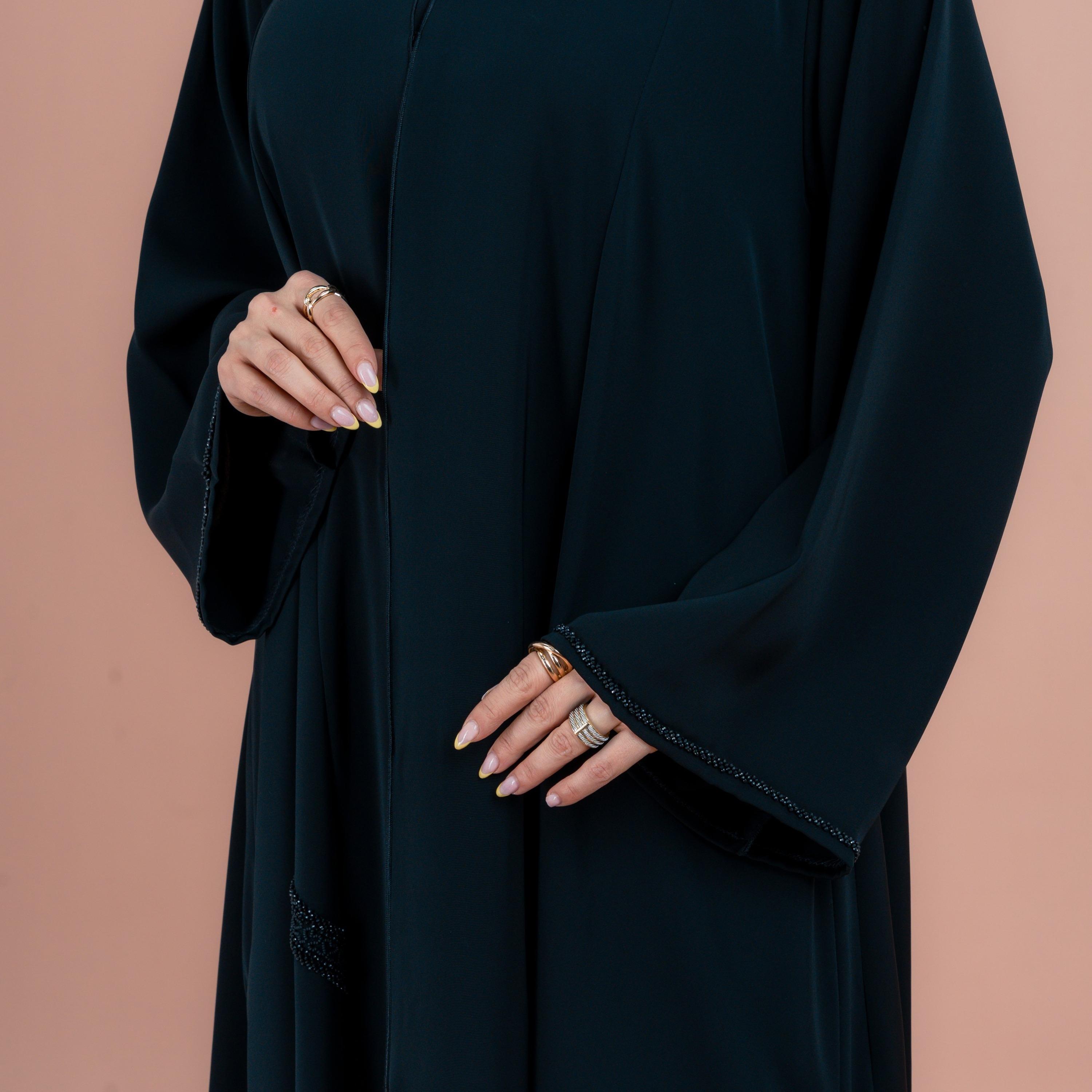 IKKXA Green Hand Beaded Classic Abaya with Hijab-women-arabicclothing-abayas-image-2