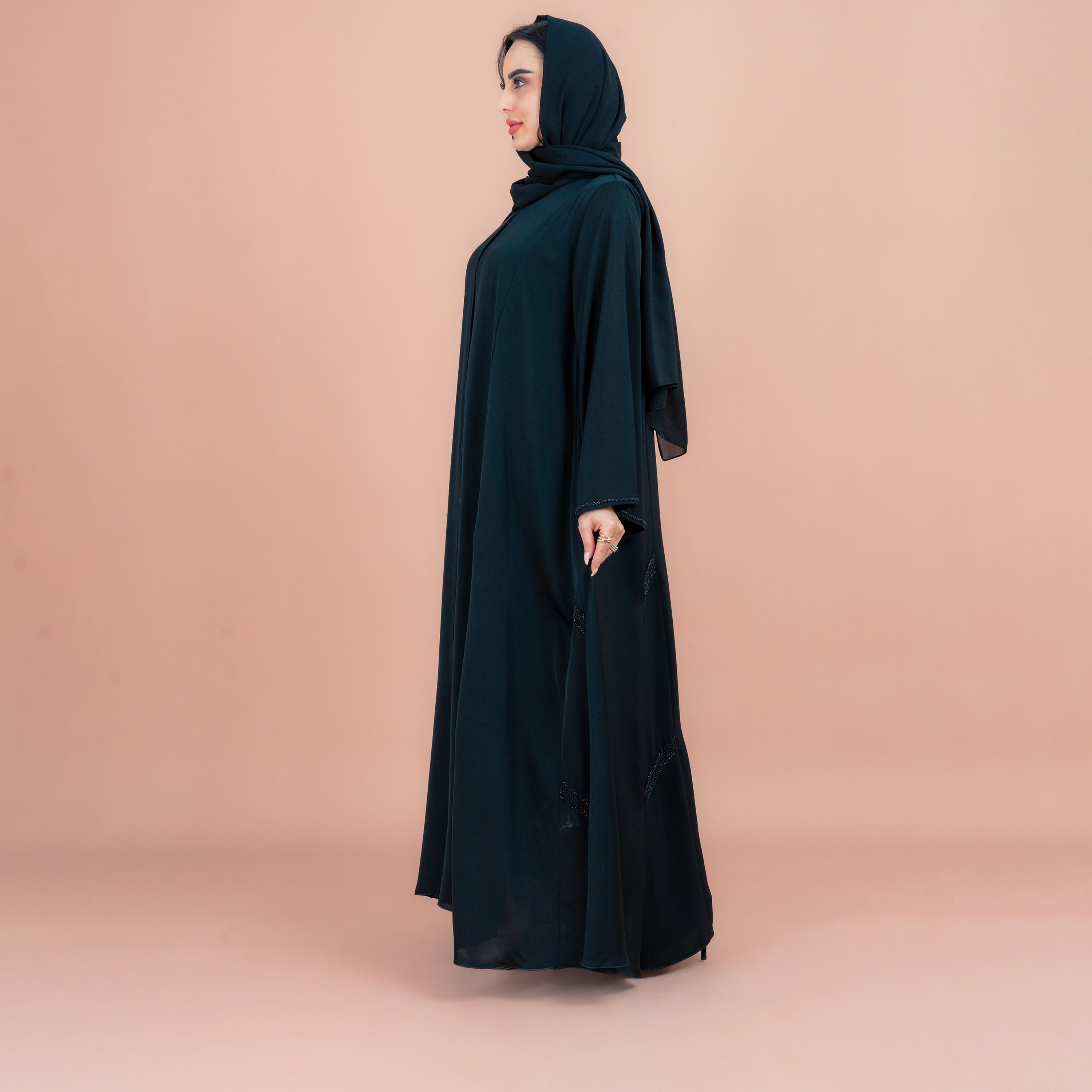 IKKXA Green Hand Beaded Classic Abaya with Hijab-women-arabicclothing-abayas-image-3