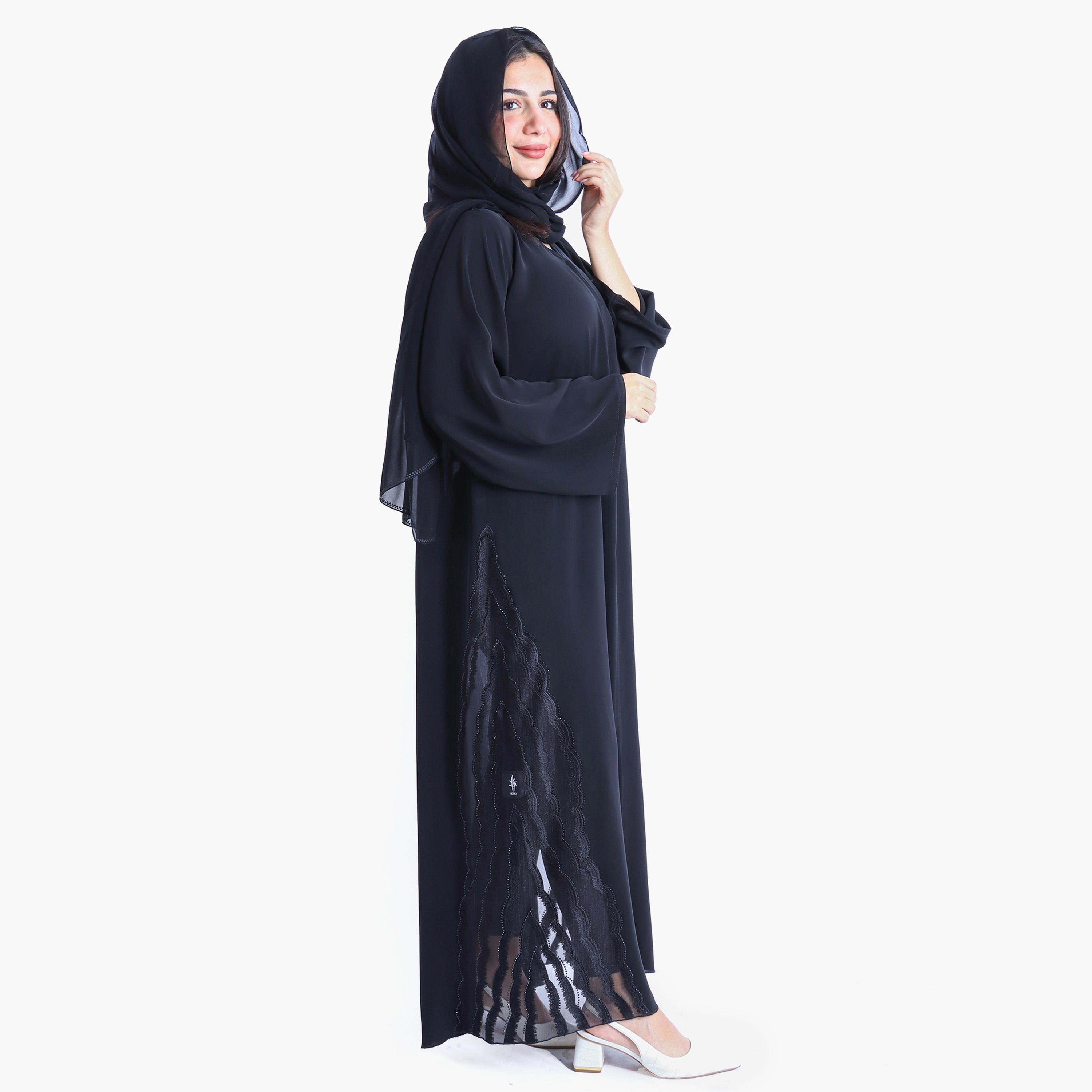 عباية إيككسا ذات مزين بكريستال مع حجاب-women-arabicclothing-abayas-image-3