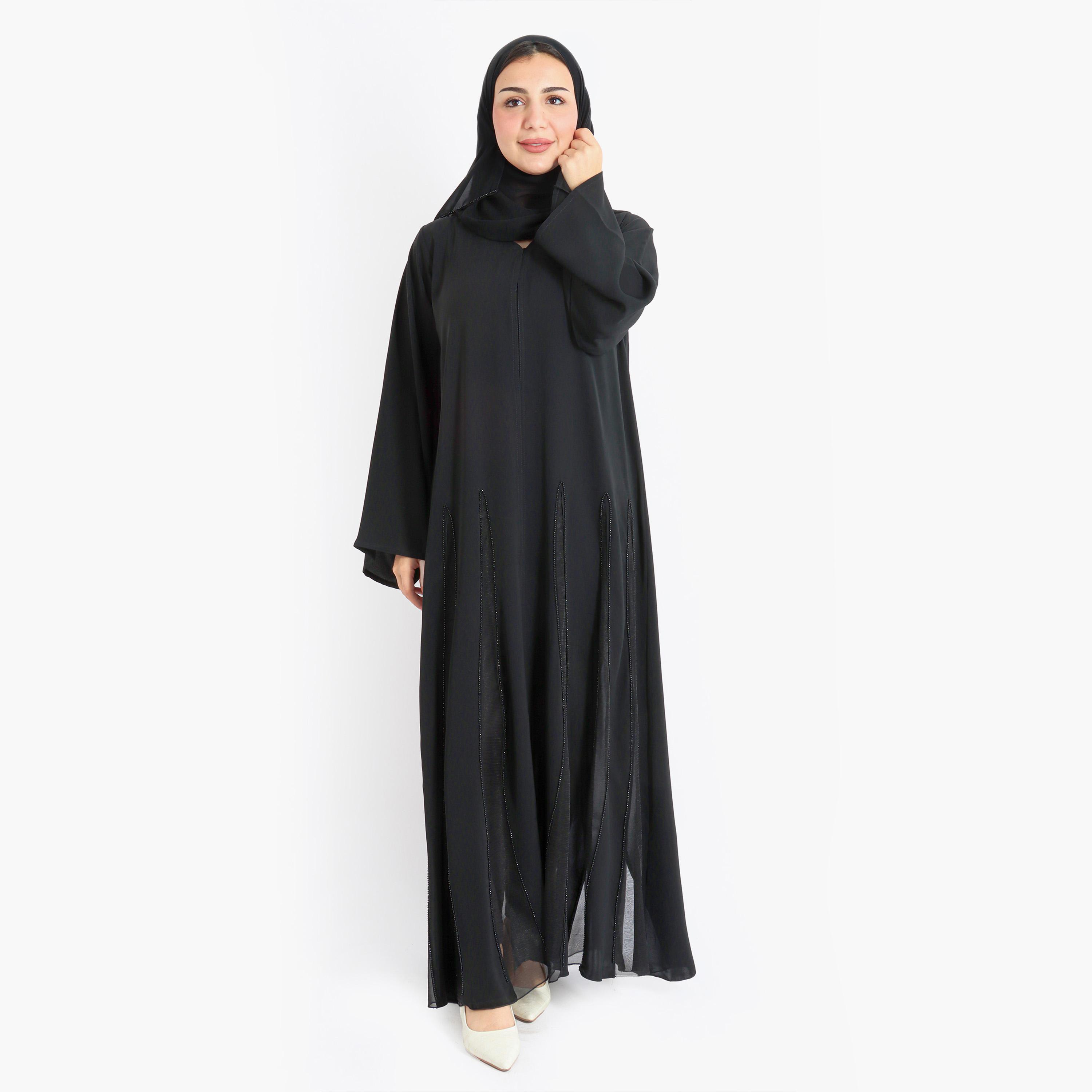 عباية إيككسا ذات مزين بكريستال مع حجاب-women-arabicclothing-abayas-image-1