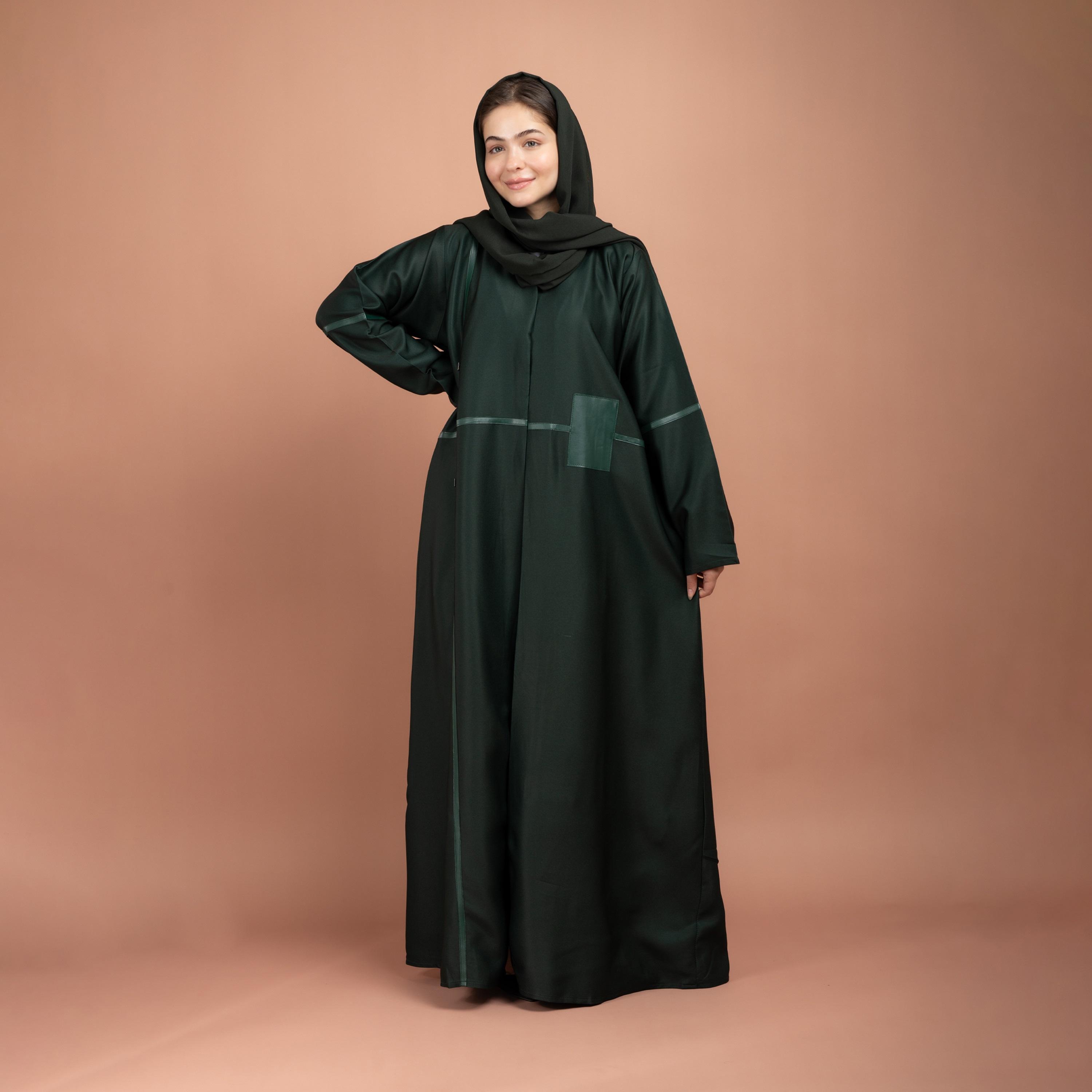 IKKXA Patch Detailed Emirati Abaya with Hijab-women-arabicclothing-abayas-image-1