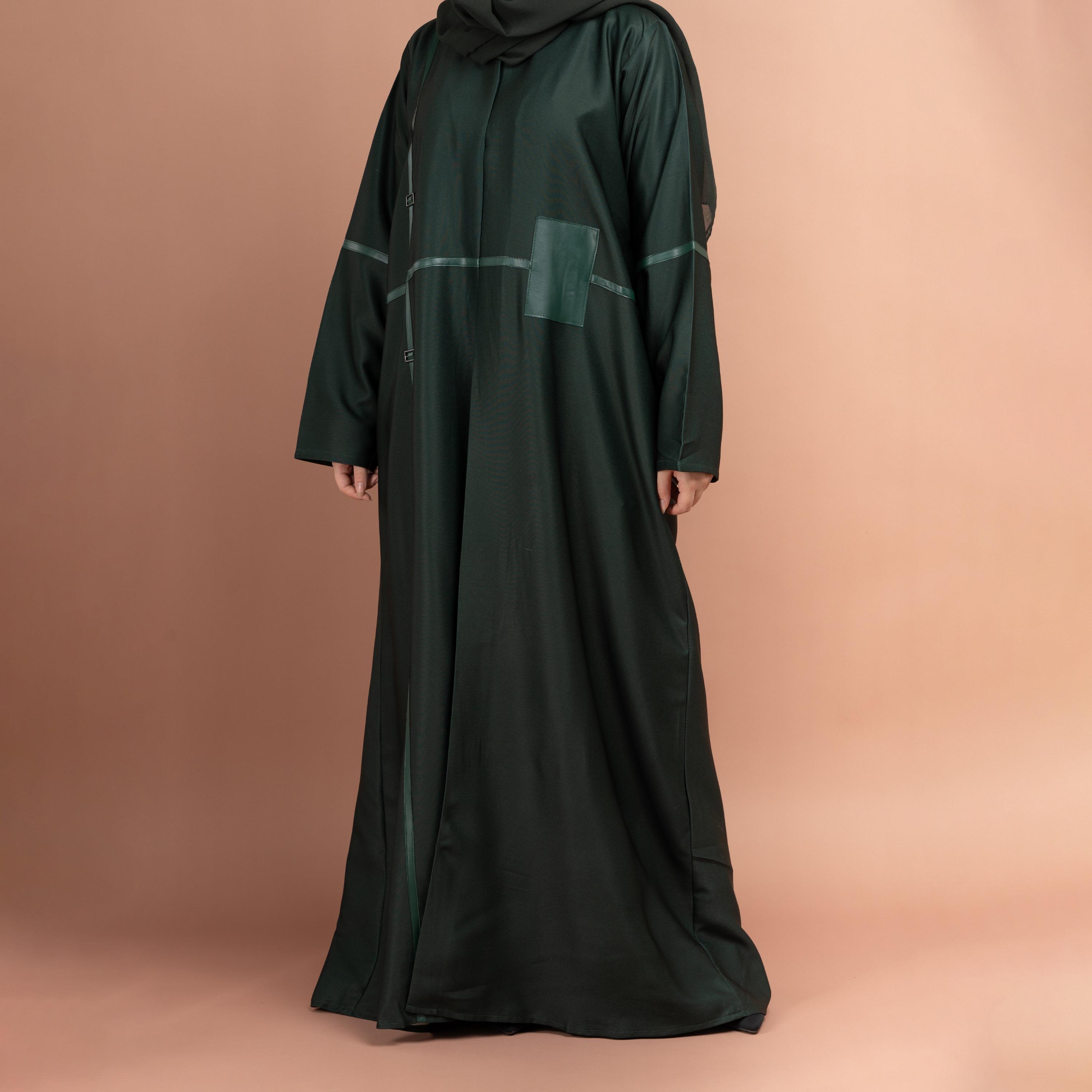 IKKXA Patch Detailed Emirati Abaya with Hijab-women-arabicclothing-abayas-image-3