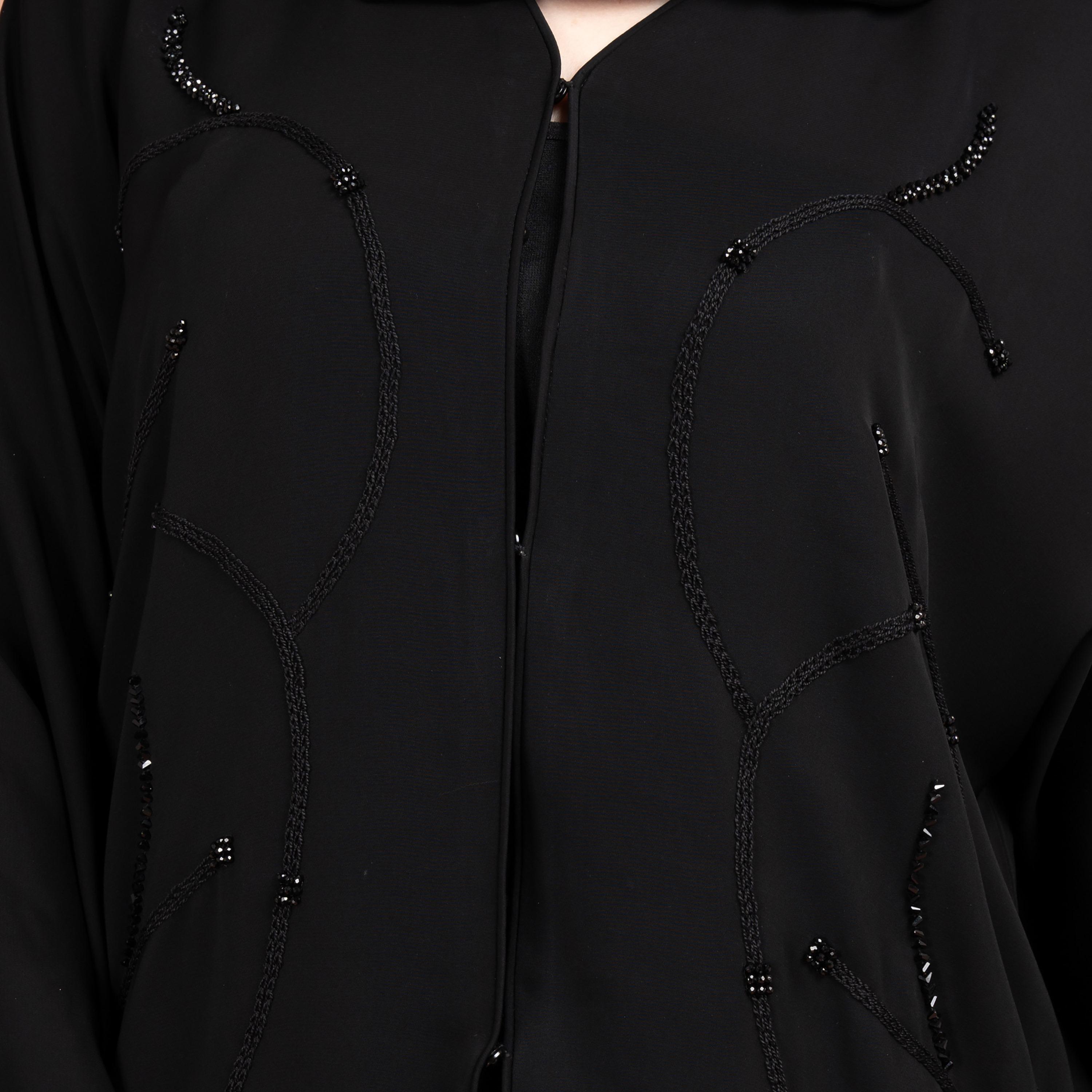 IKKXA Black Flared Sleeves Beads & Embroidered Abaya with Hijab-women-arabicclothing-abayas-image-2