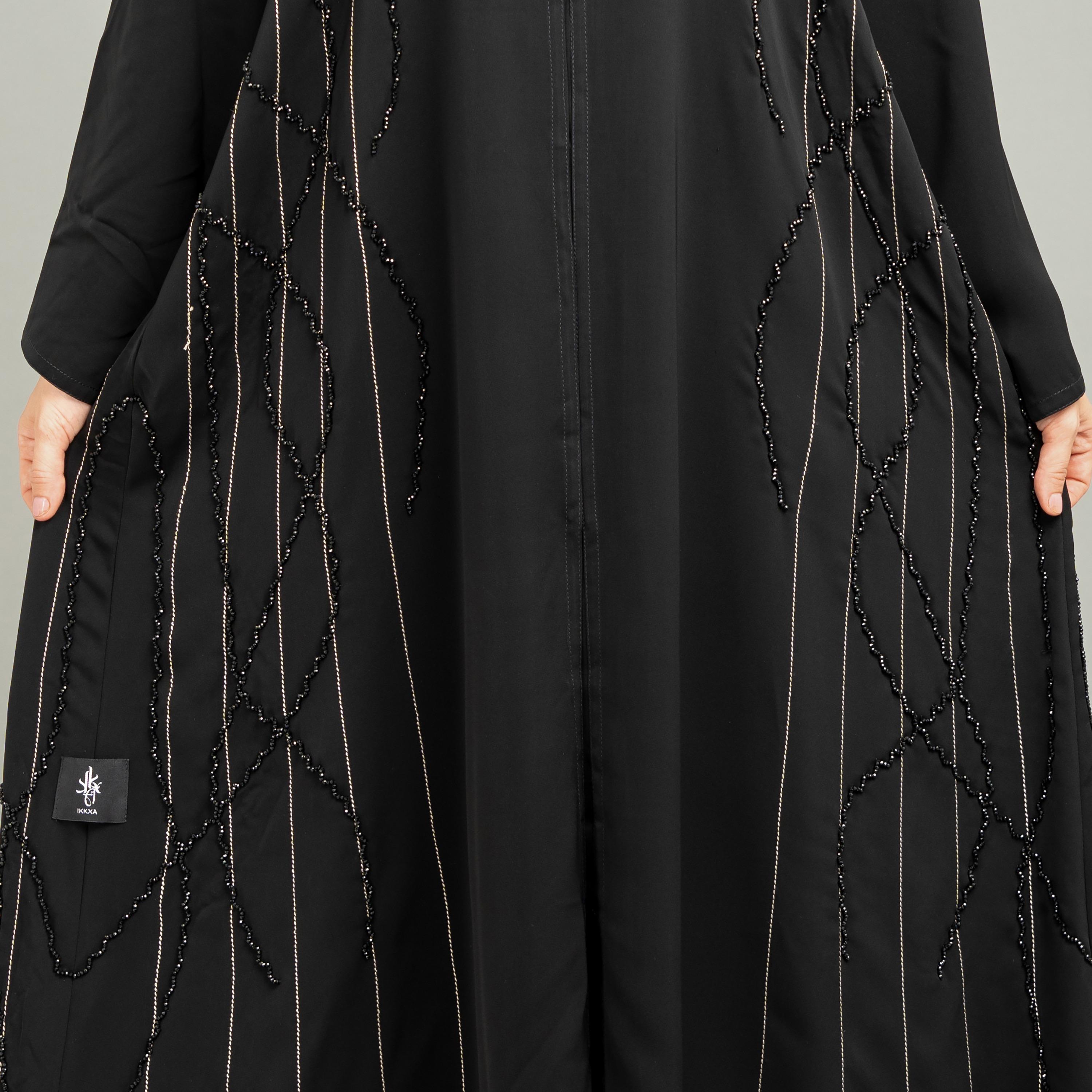 IKKXA Black Beaded Nida Evening Women's Abaya with Hijab-women-arabicclothing-abayas-image-2