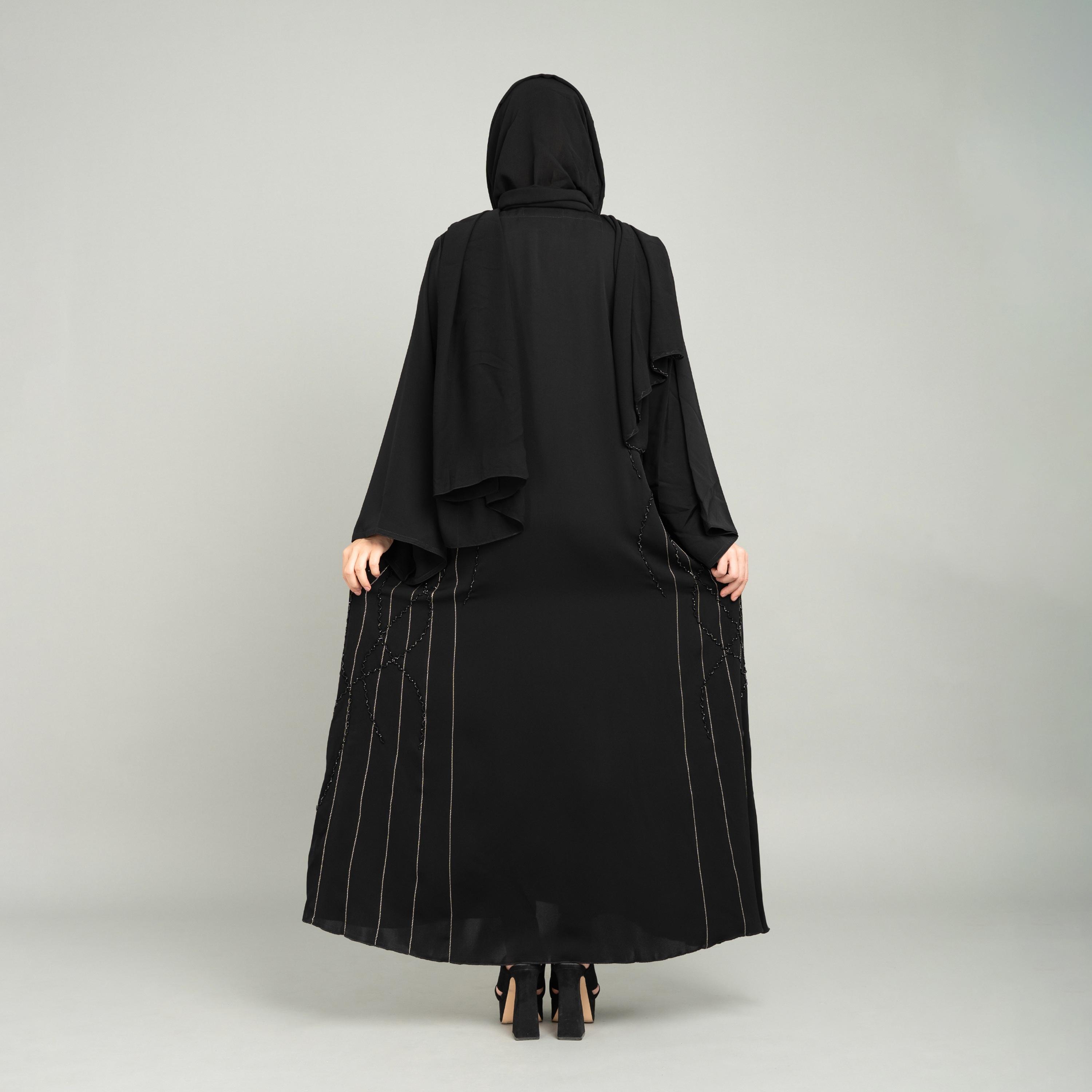 عباية نيدا نسائية مسائية من إيككسا ومطرزة بالخرز باللون الأسود مع حجاب-women-arabicclothing-abayas-image-4