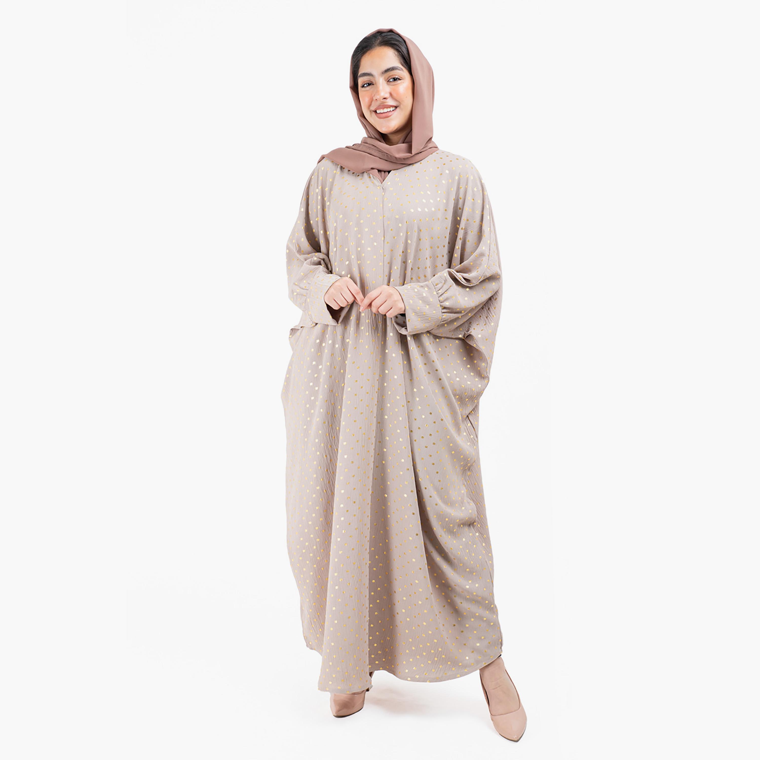 عباية مطبوعة ذات آل اوفر مع شيلة مطابقة من إيككسا-women-arabicclothing-abayas-image-1