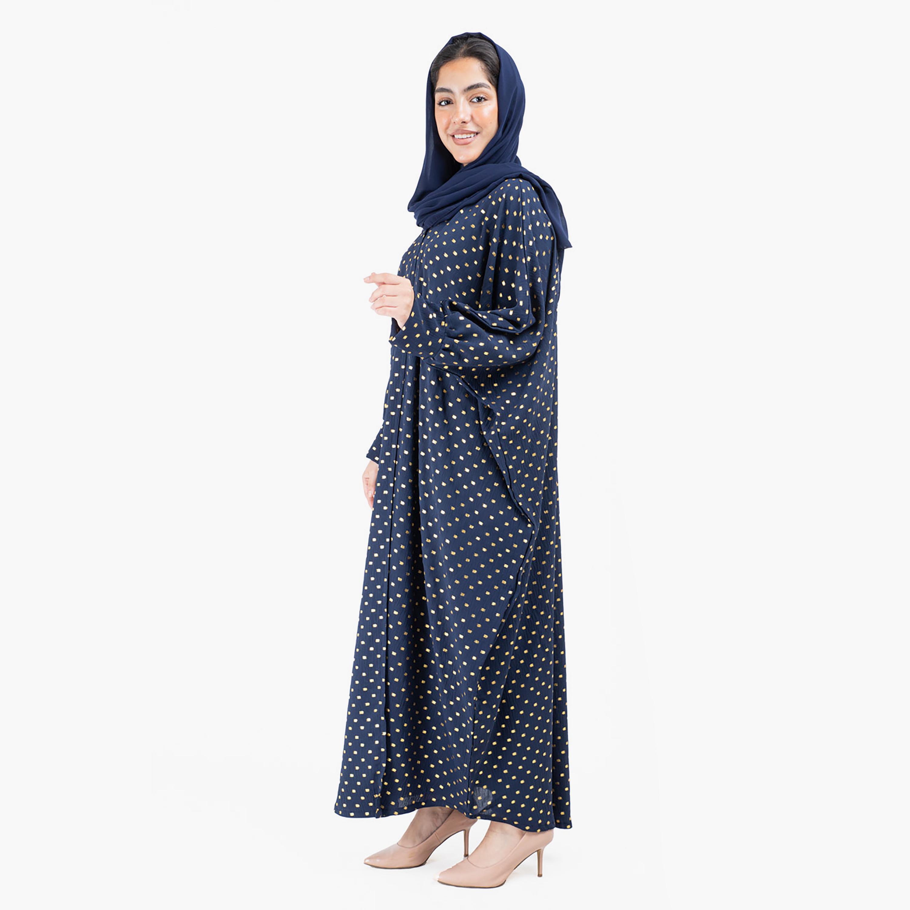 عباية مطبوعة ذات آل اوفر مع شيلة مطابقة من إيككسا-women-arabicclothing-abayas-image-11