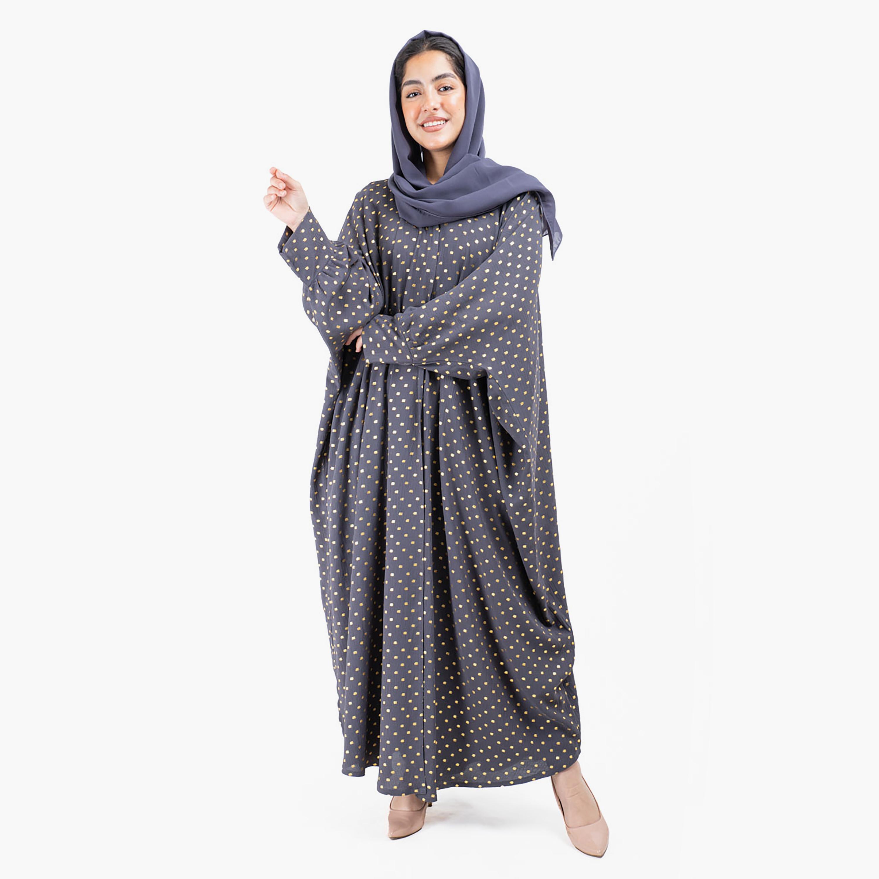 عباية مطبوعة ذات آل اوفر مع شيلة مطابقة من إيككسا-women-arabicclothing-abayas-image-17