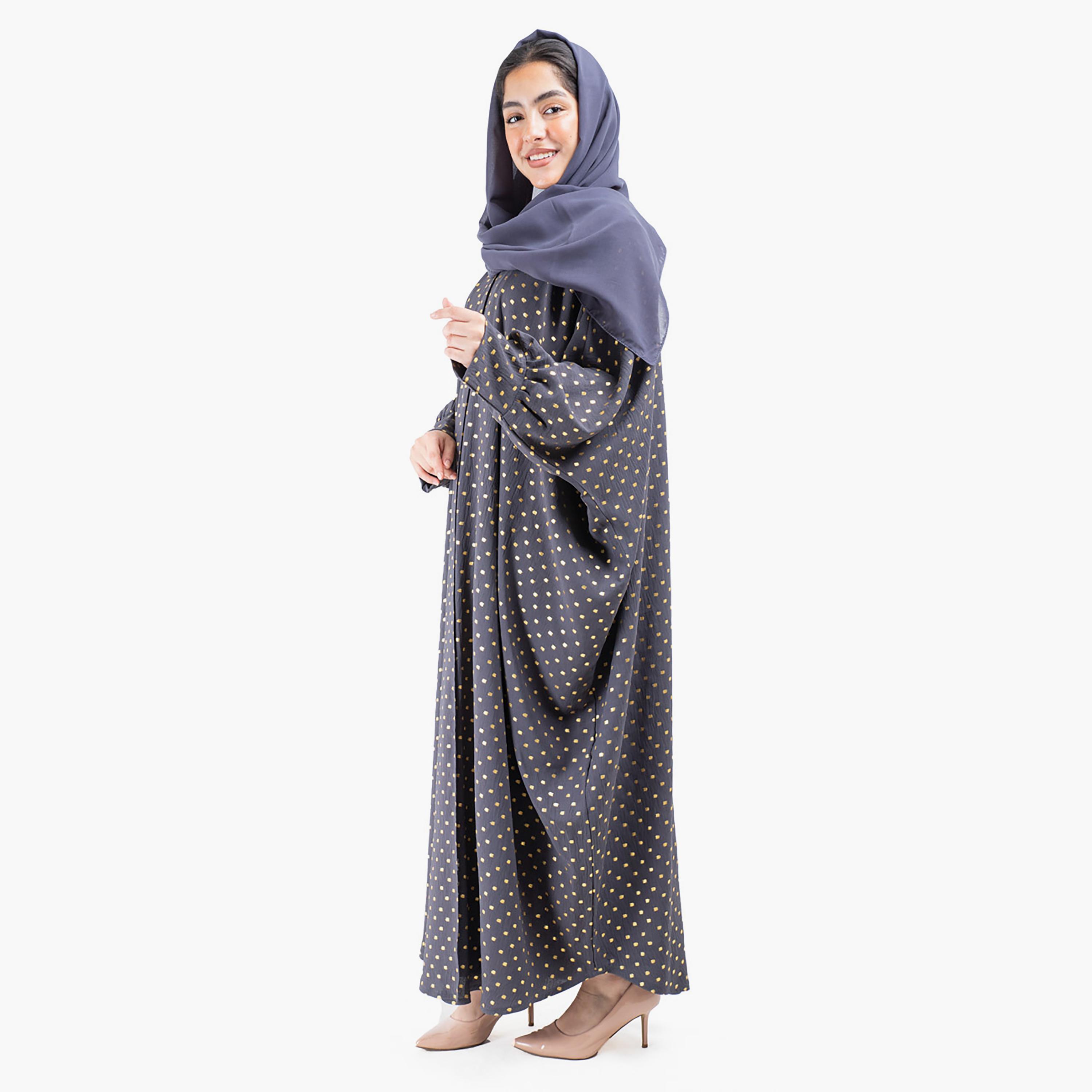 عباية مطبوعة ذات آل اوفر مع شيلة مطابقة من إيككسا-women-arabicclothing-abayas-image-19