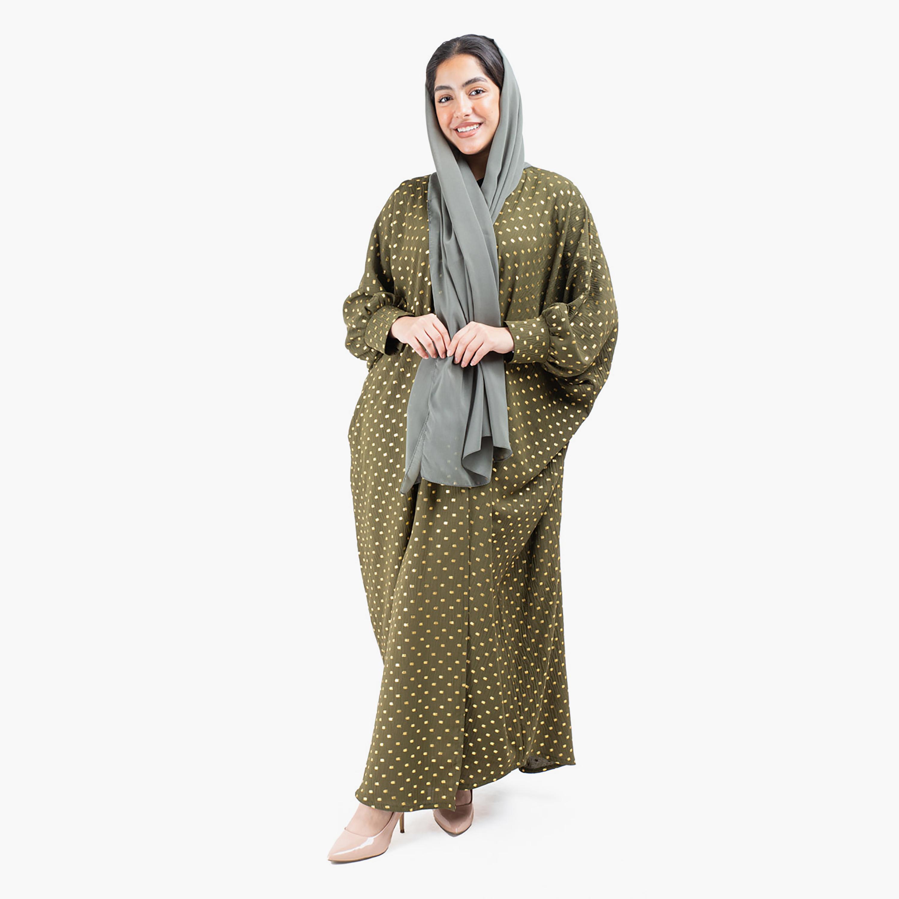 عباية مطبوعة ذات آل اوفر مع شيلة مطابقة من إيككسا-women-arabicclothing-abayas-image-21
