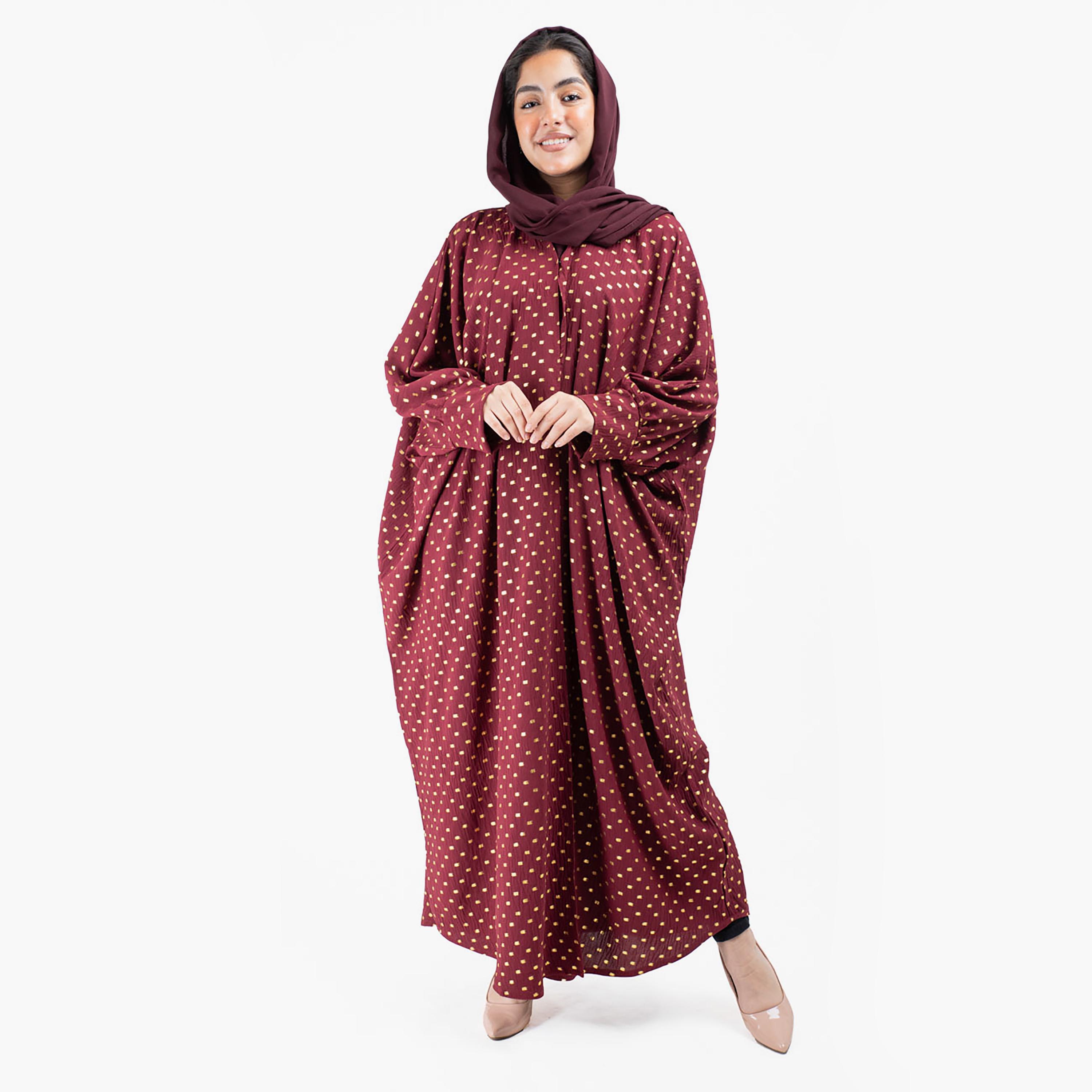 عباية مطبوعة ذات آل اوفر مع شيلة مطابقة من إيككسا-women-arabicclothing-abayas-image-25