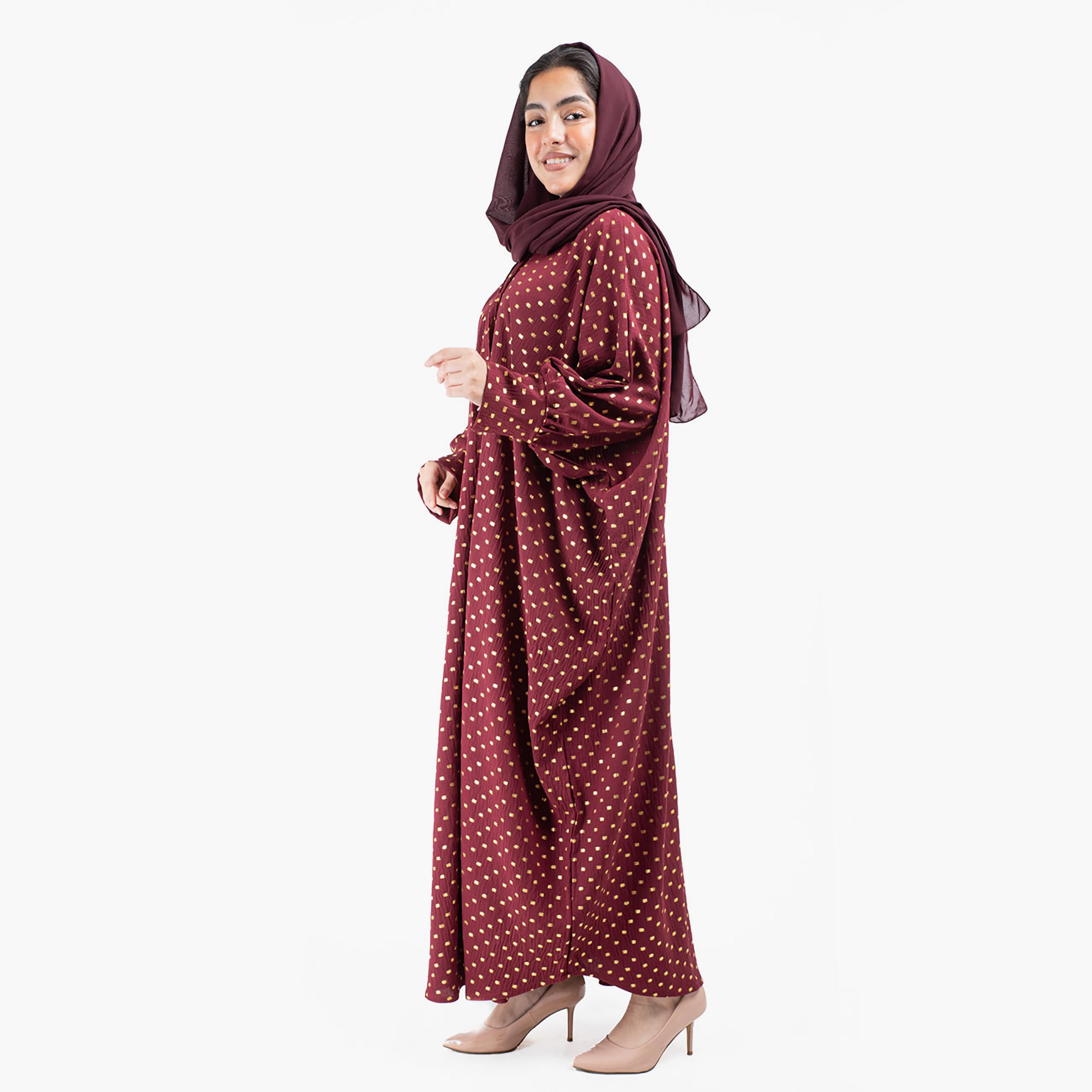 عباية مطبوعة ذات آل اوفر مع شيلة مطابقة من إيككسا-women-arabicclothing-abayas-image-27