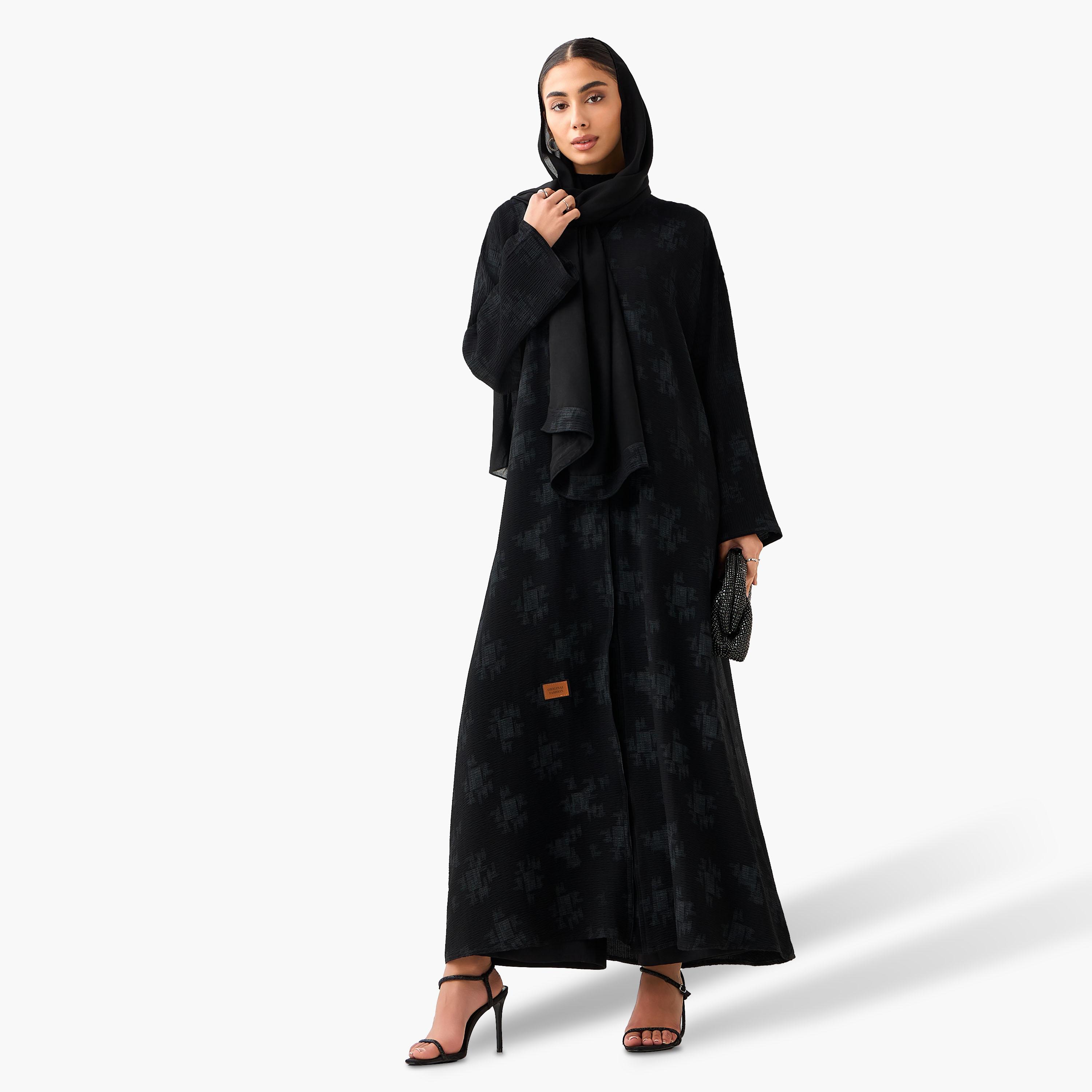 Hadiyath Al Madinah Printed Abaya with Hijab-women-arabicclothing-abayas-image-1
