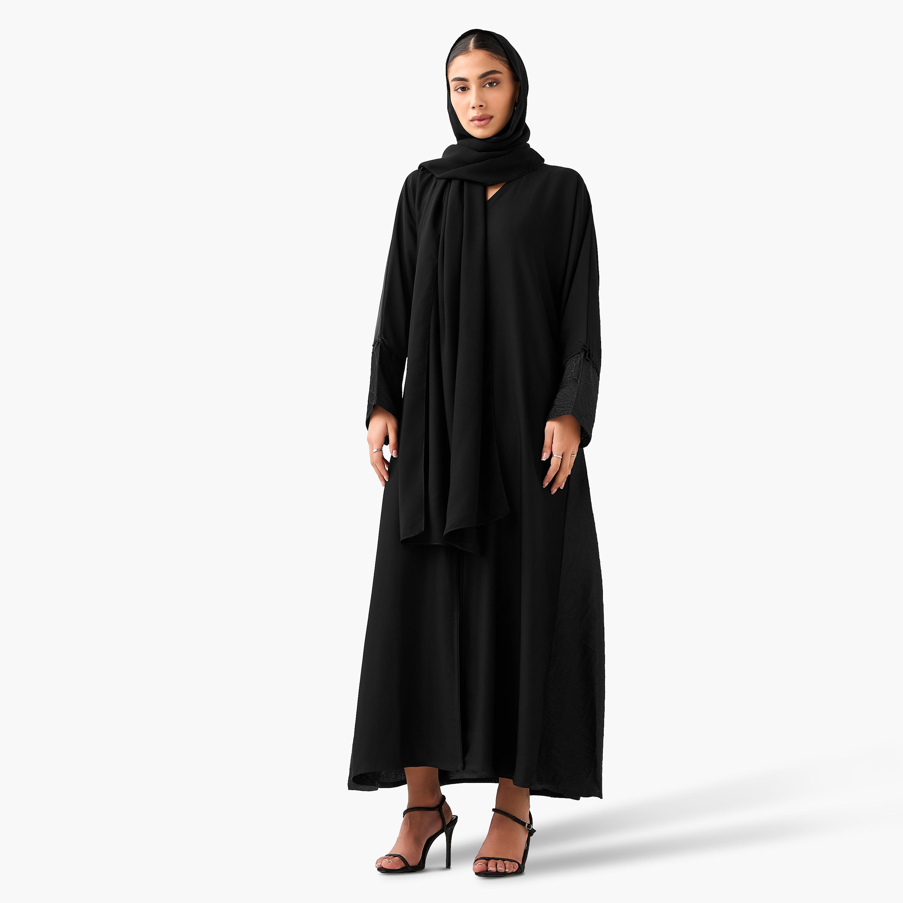 Hadiyath Al Madinah Embroidered Abaya with Hijab-women-arabicclothing-abayas-image-1