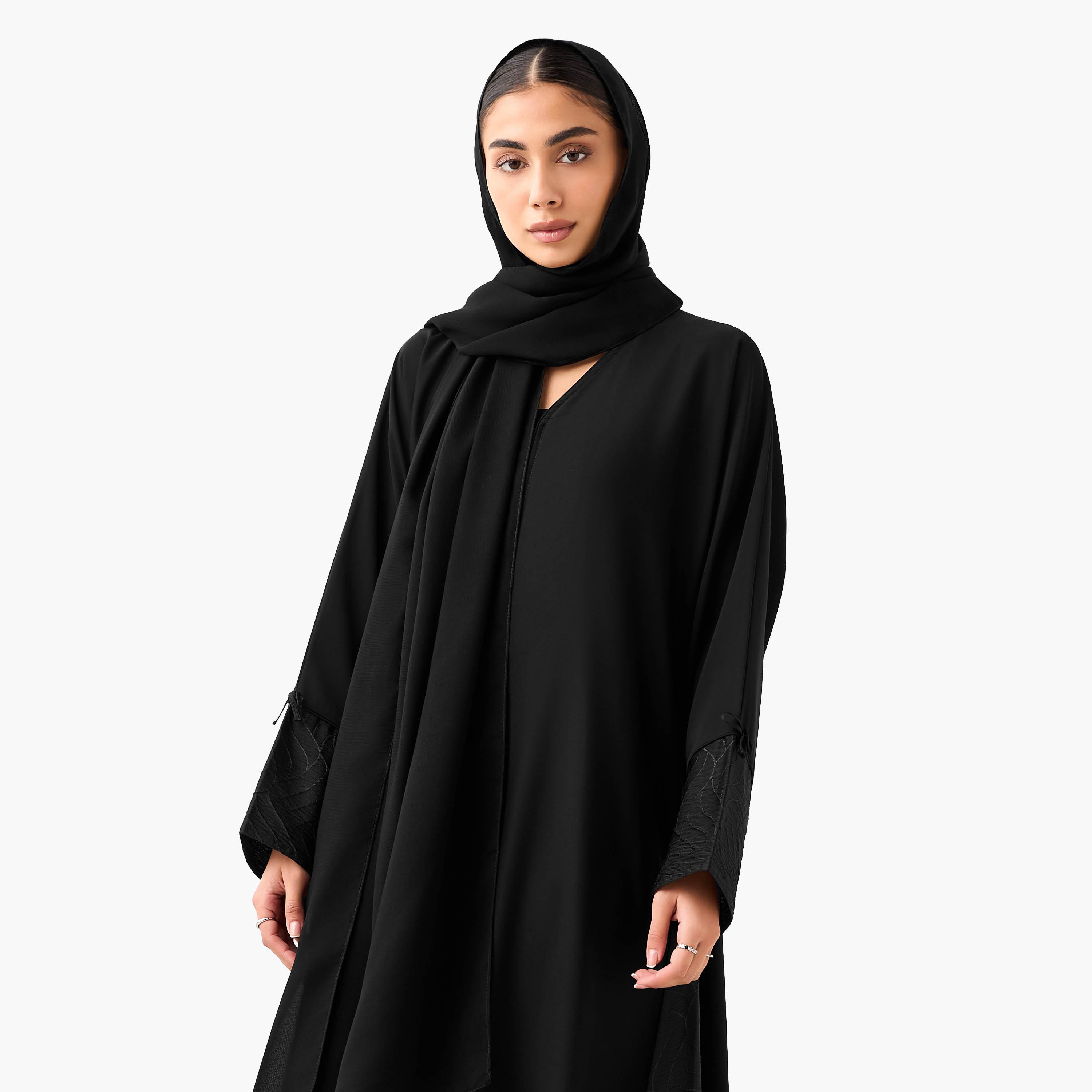 Hadiyath Al Madinah Embroidered Abaya with Hijab-women-arabicclothing-abayas-image-4