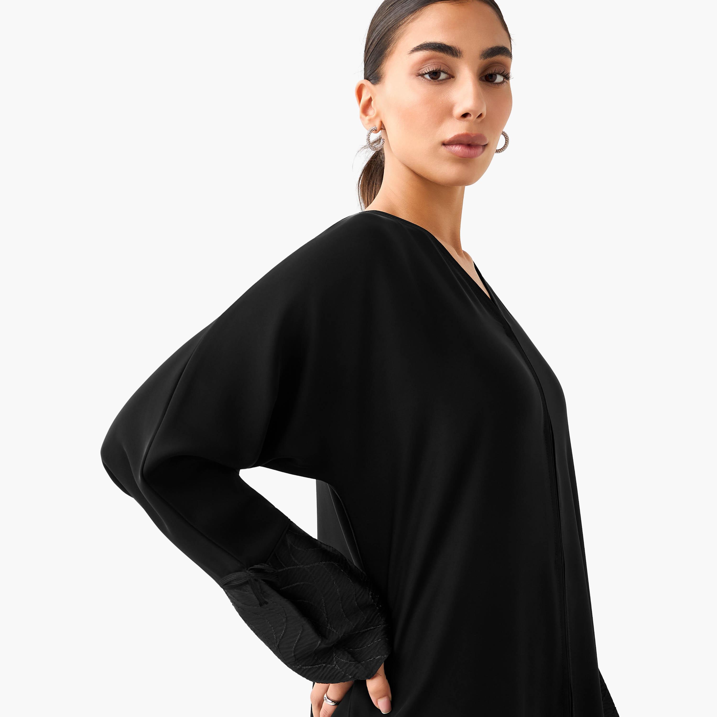 Hadiyath Al Madinah Embroidered Abaya with Hijab-women-arabicclothing-abayas-image-6