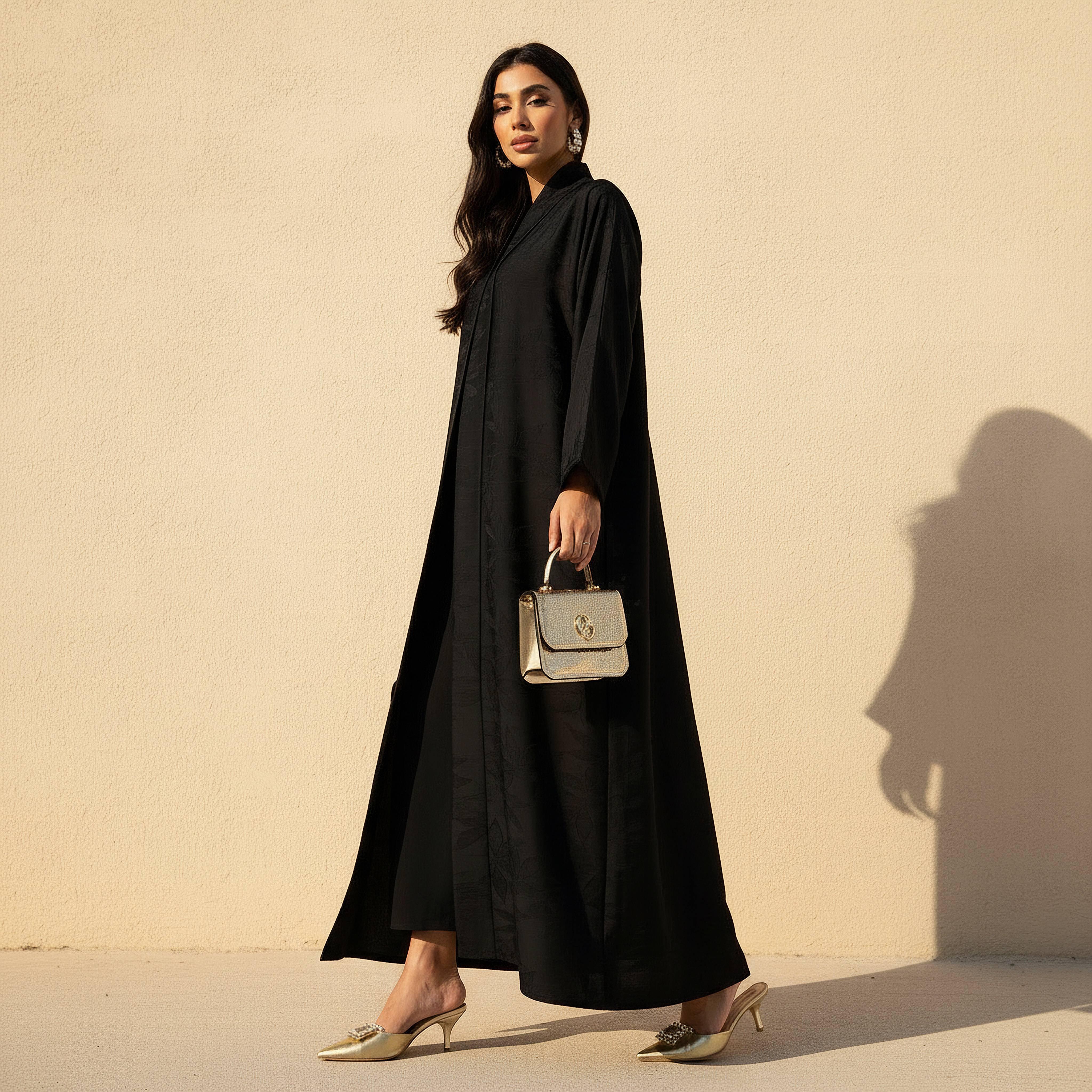Hadiyath Al Madinah Textured Abaya with Hijab-women-arabicclothing-abayas-image-1