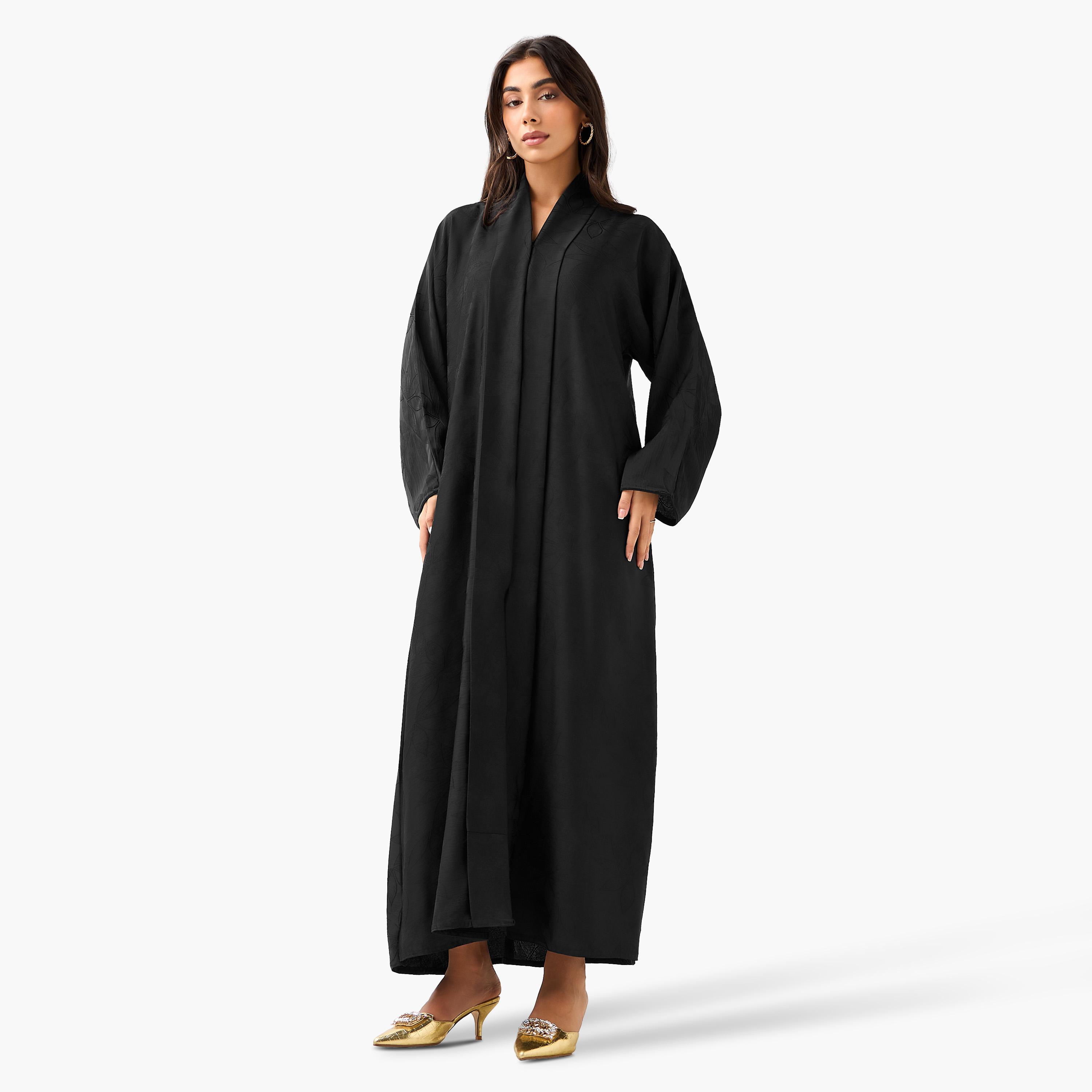 Hadiyath Al Madinah Textured Abaya with Hijab-women-arabicclothing-abayas-image-2