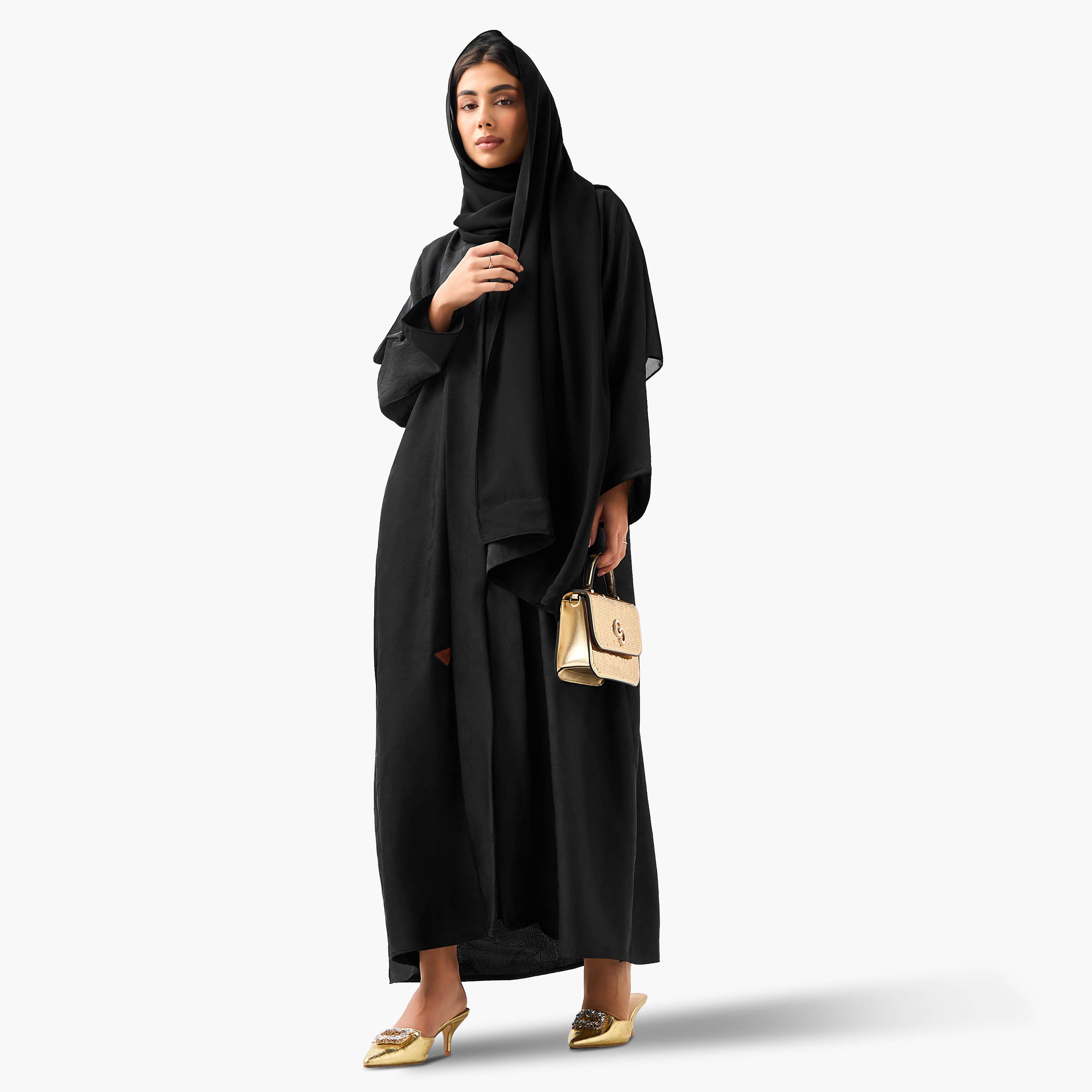 Hadiyath Al Madinah Textured Abaya with Hijab-women-arabicclothing-abayas-image-3