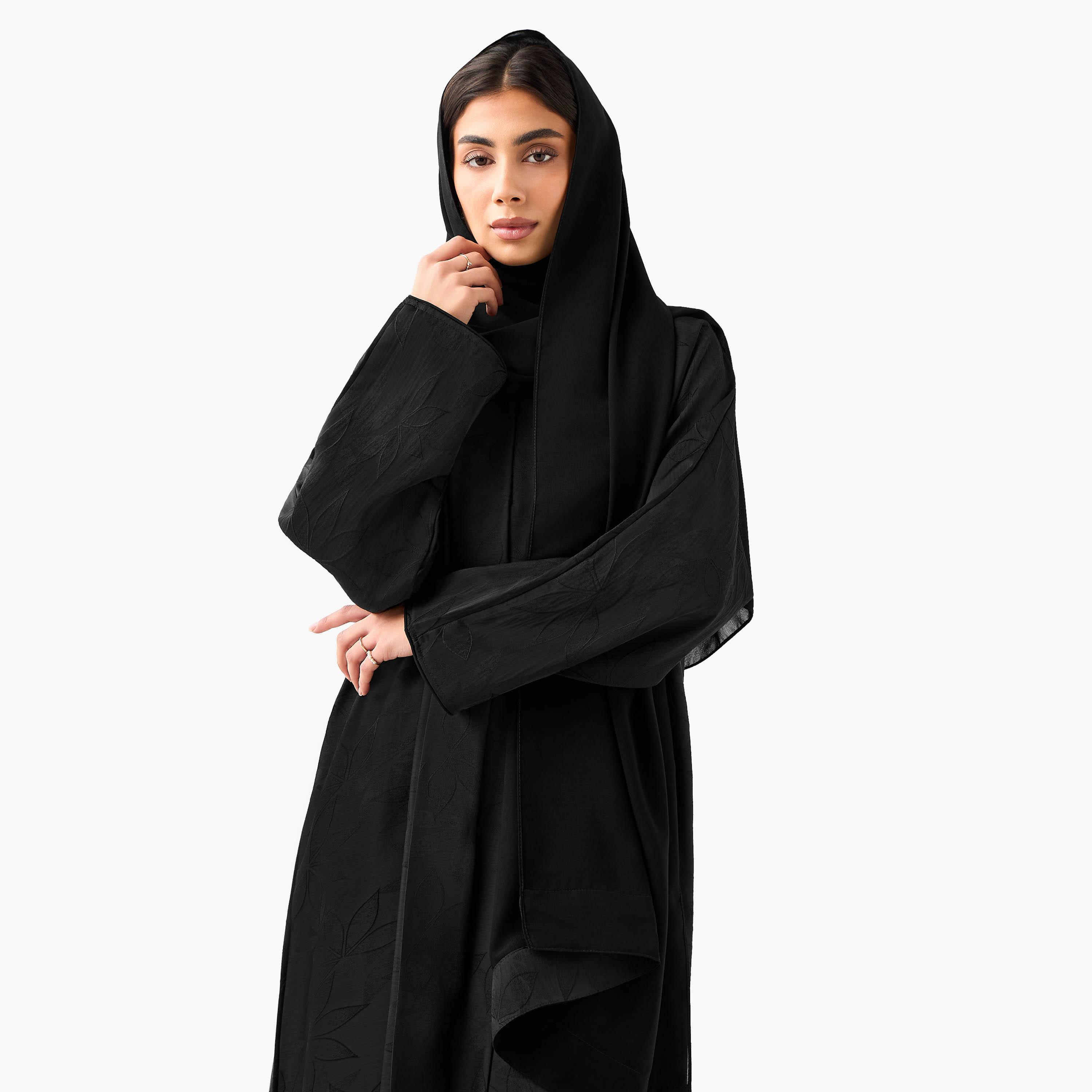 Hadiyath Al Madinah Textured Abaya with Hijab-women-arabicclothing-abayas-image-5