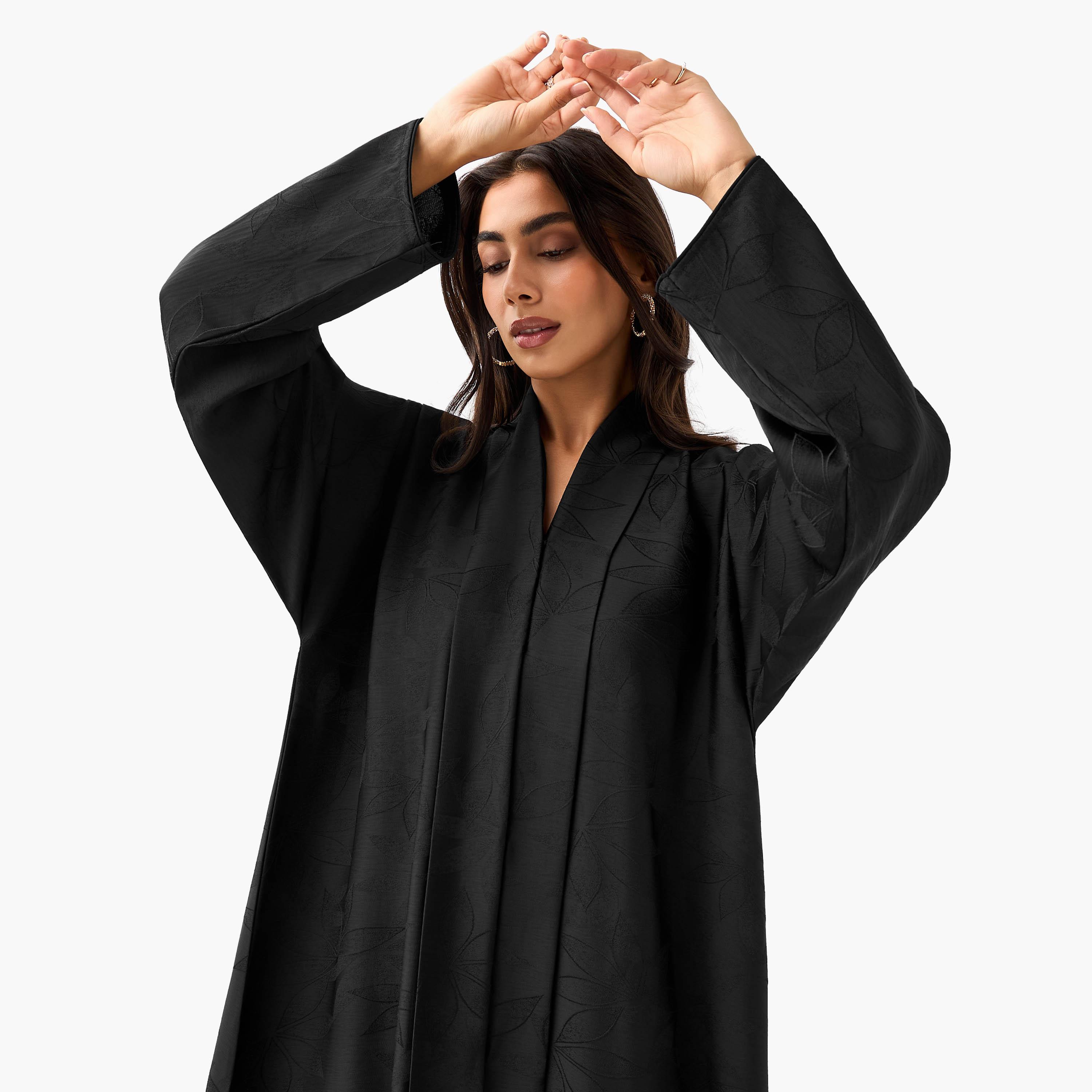 Hadiyath Al Madinah Textured Abaya with Hijab-women-arabicclothing-abayas-image-7