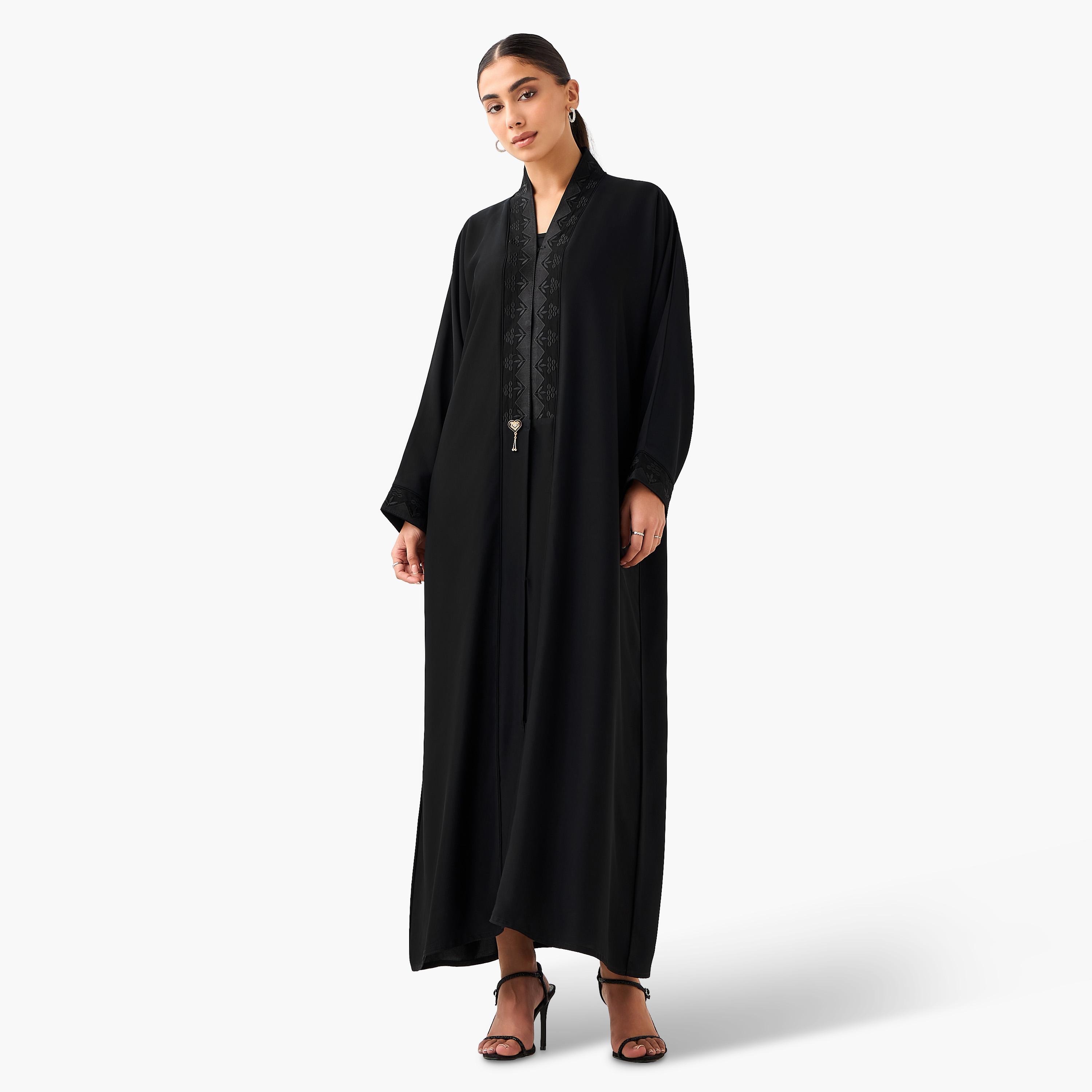 Hadiyath Al Madinah Embroidered Abaya with Hijab-women-arabicclothing-abayas-image-1
