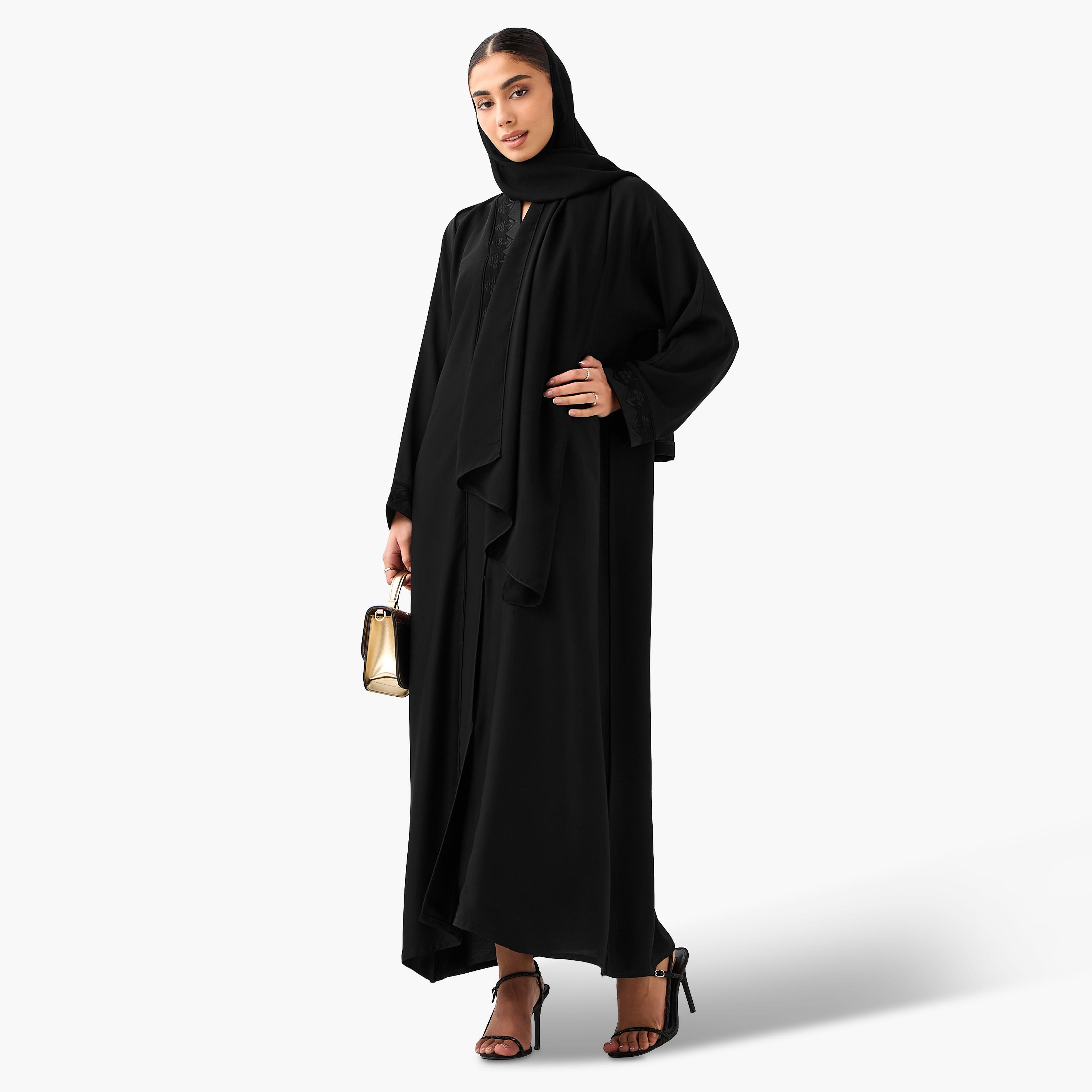 Hadiyath Al Madinah Embroidered Abaya with Hijab-women-arabicclothing-abayas-image-2