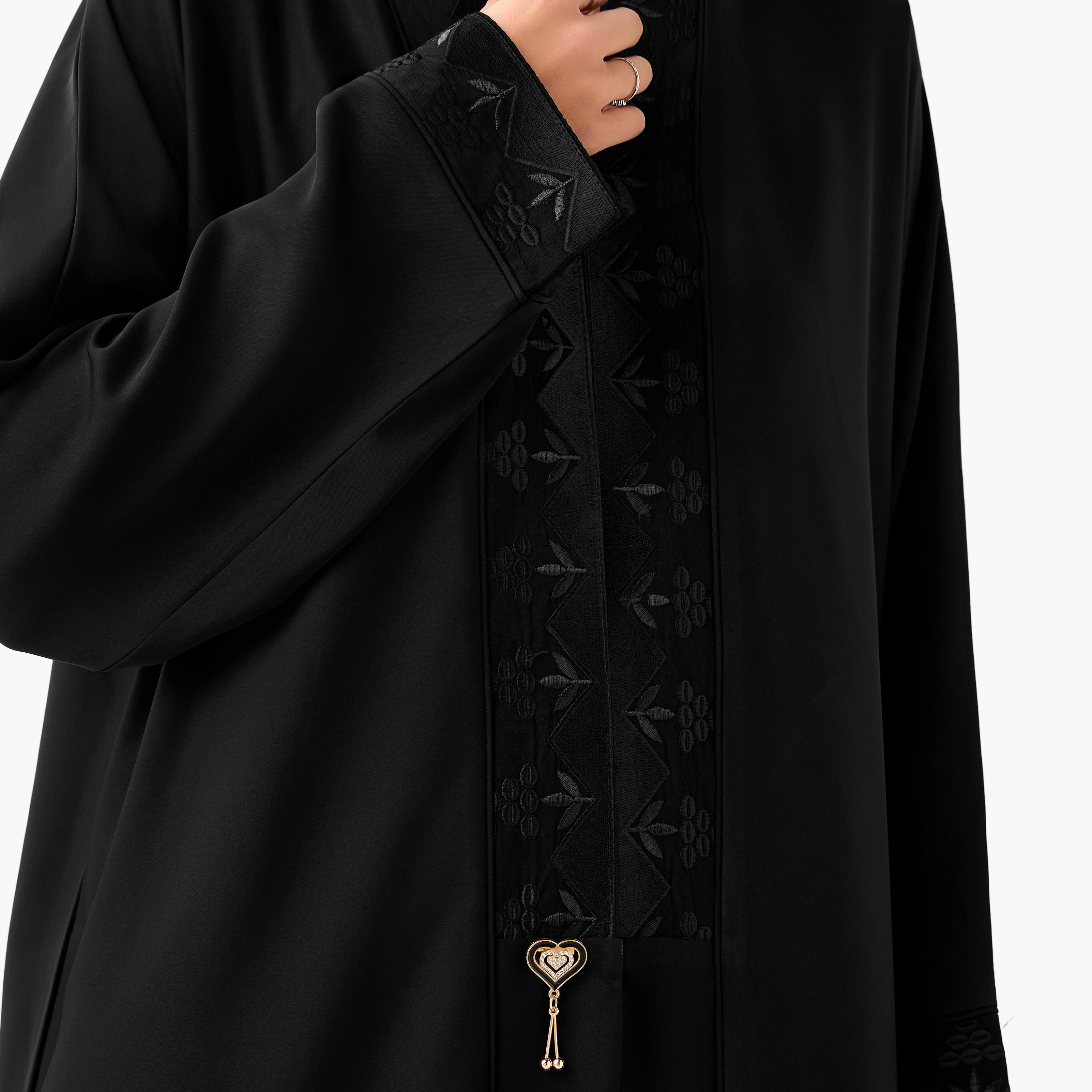 Hadiyath Al Madinah Embroidered Abaya with Hijab-women-arabicclothing-abayas-image-3