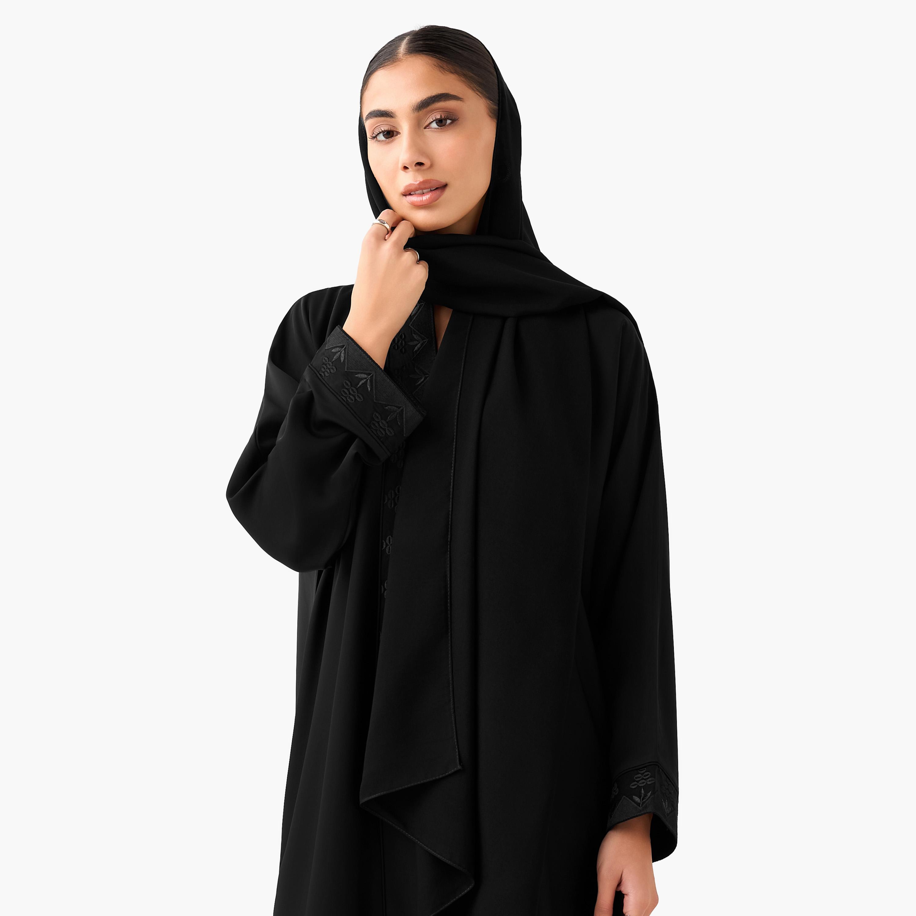 Hadiyath Al Madinah Embroidered Abaya with Hijab-women-arabicclothing-abayas-image-4