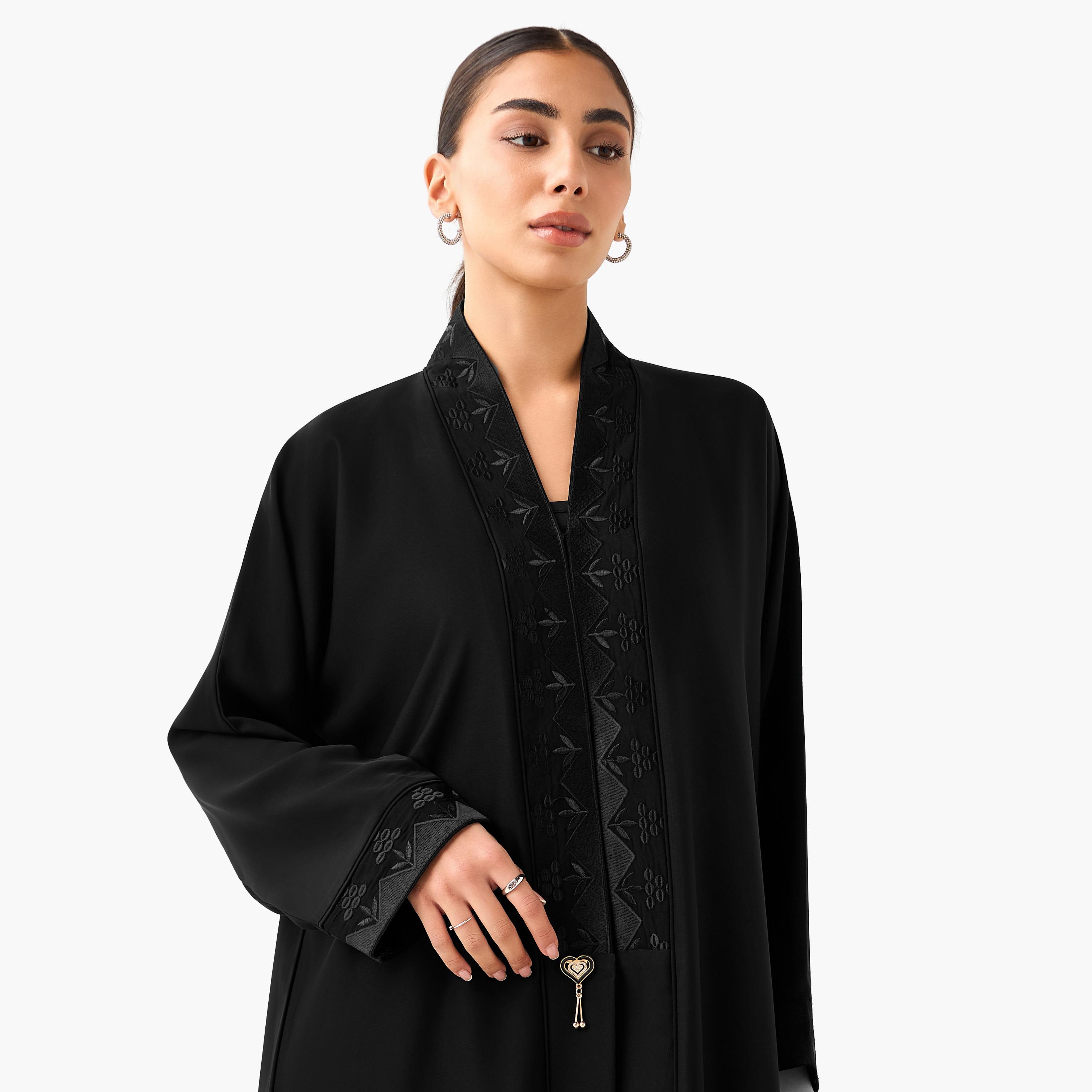 Hadiyath Al Madinah Embroidered Abaya with Hijab-women-arabicclothing-abayas-image-6