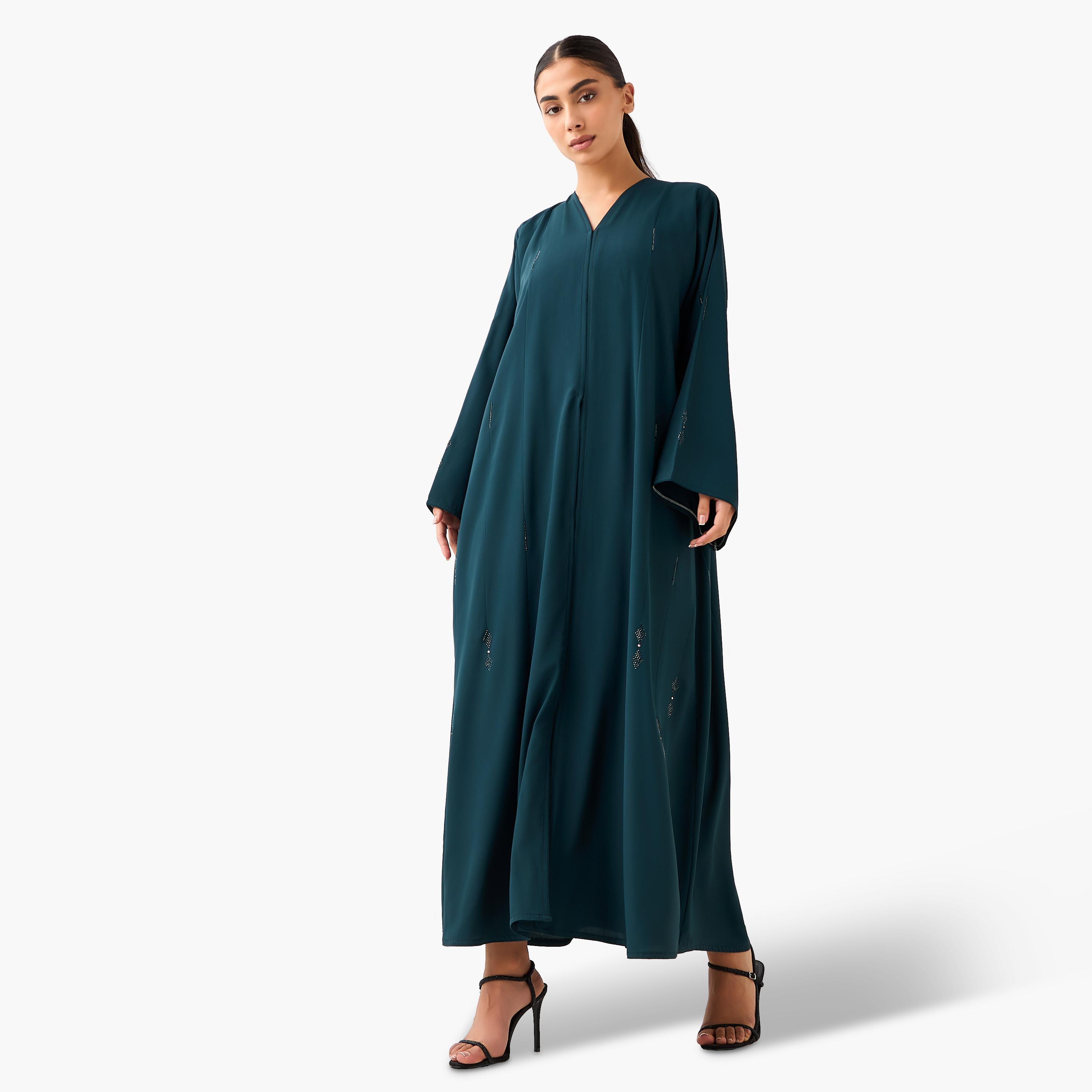 Hadiyath Al Madinah Embellished Abaya with Hijab-women-arabicclothing-abayas-image-1