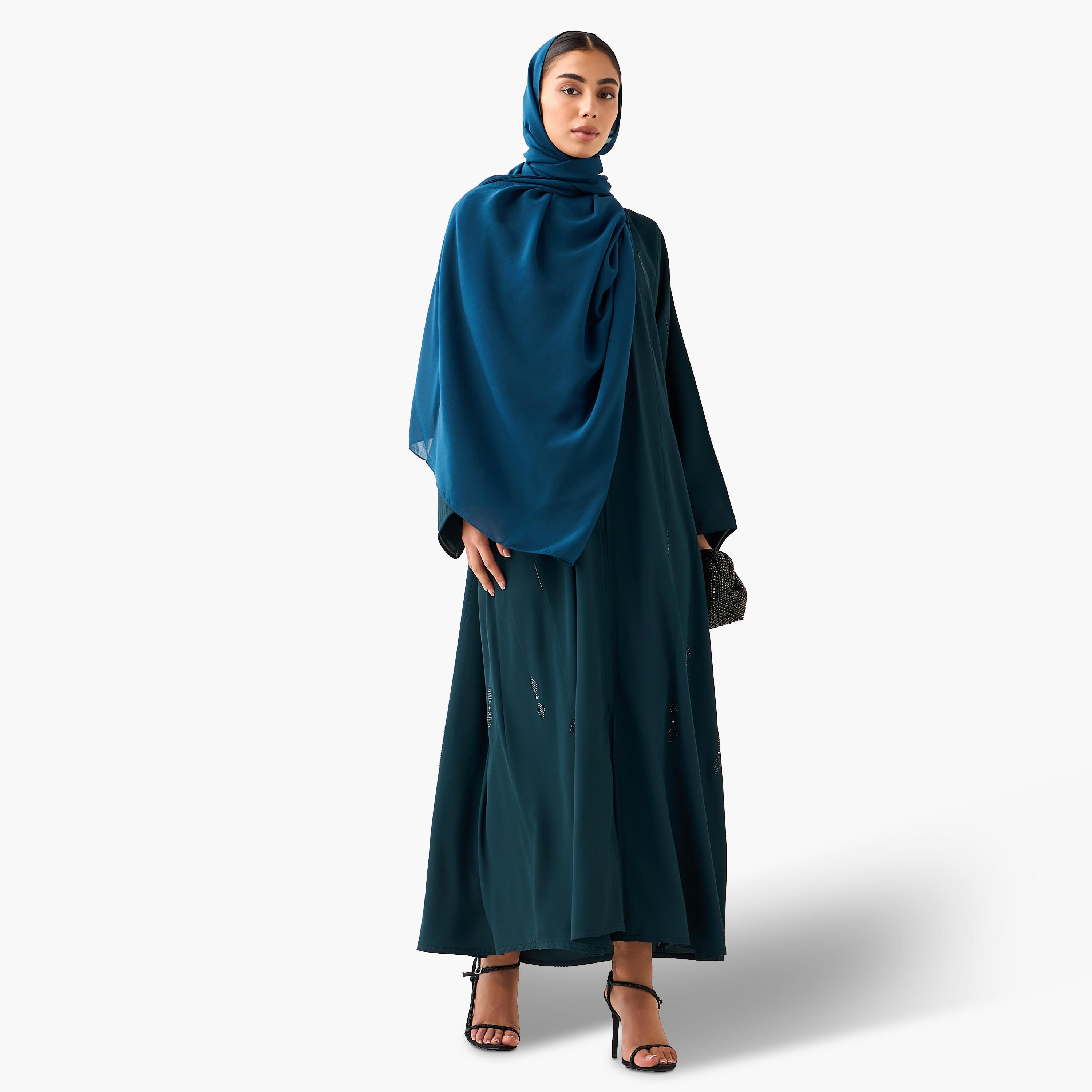 Hadiyath Al Madinah Embellished Abaya with Hijab-women-arabicclothing-abayas-image-2