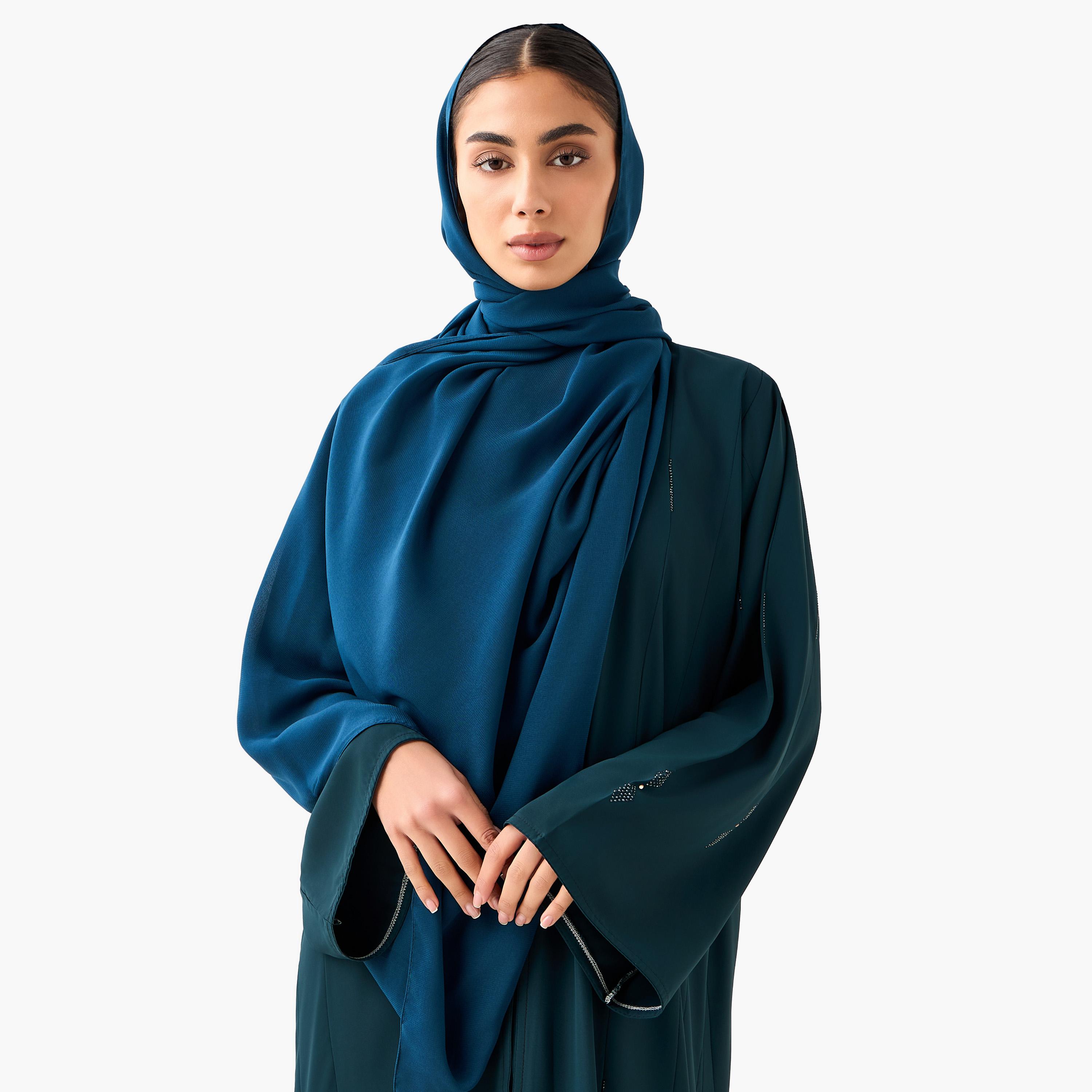 Hadiyath Al Madinah Embellished Abaya with Hijab-women-arabicclothing-abayas-image-4