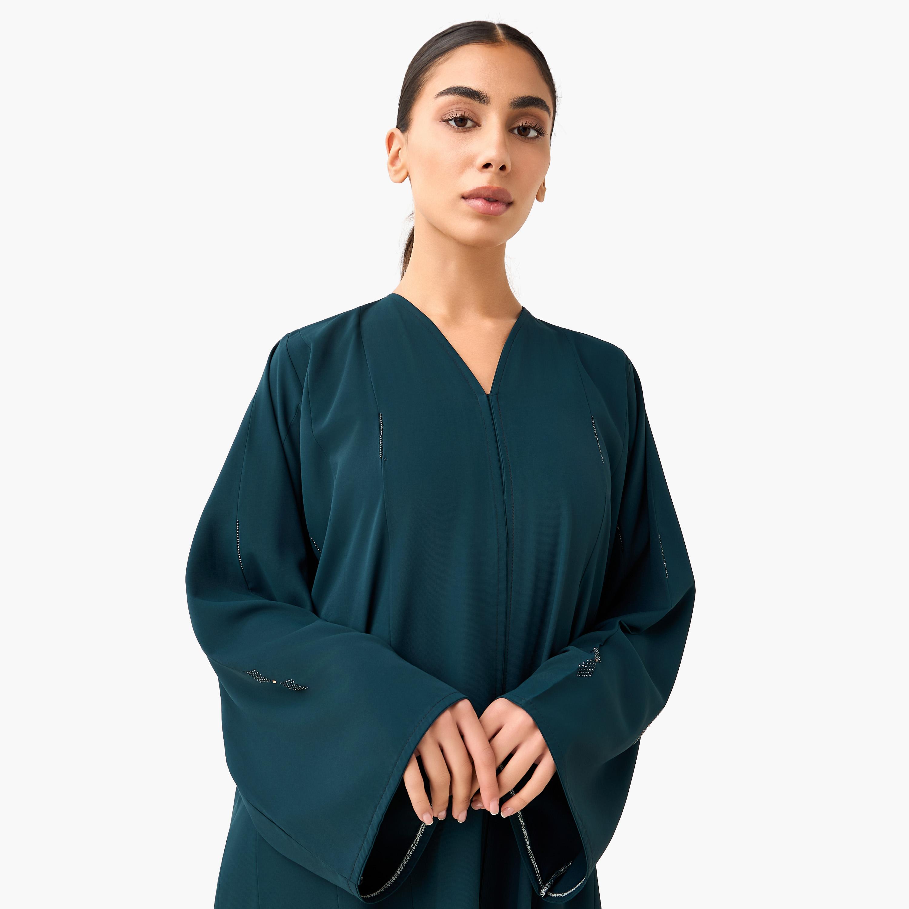 Hadiyath Al Madinah Embellished Abaya with Hijab-women-arabicclothing-abayas-image-6