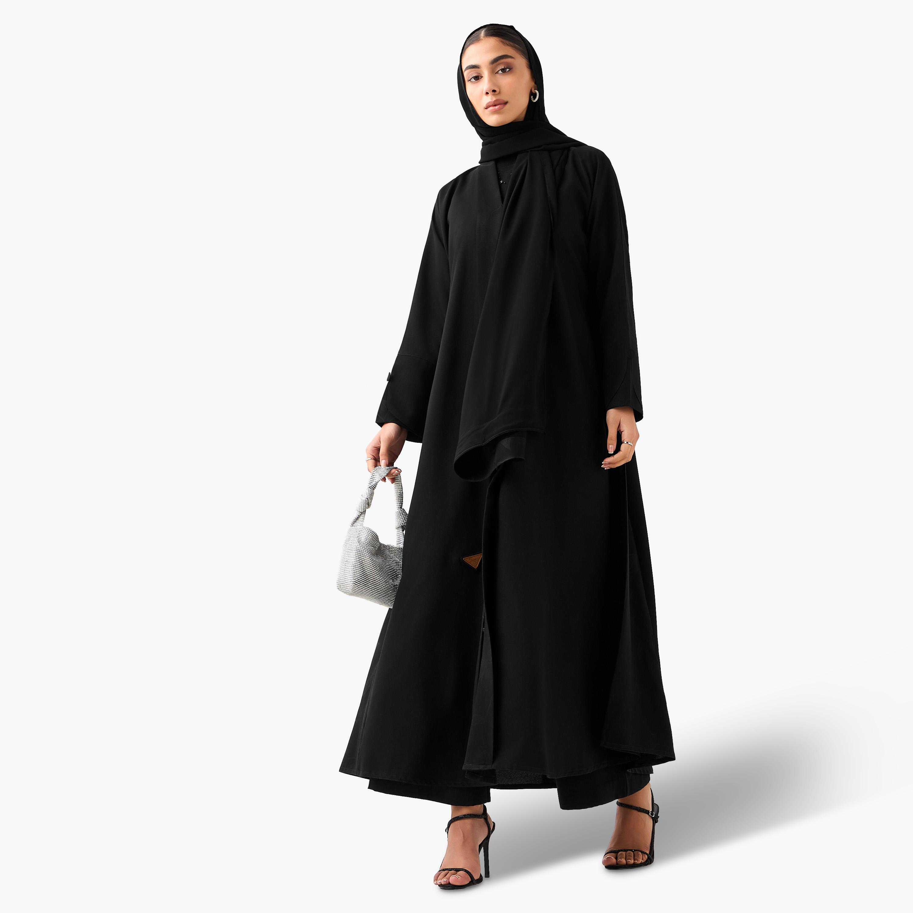 Hadiyath Al Madinah Embroidered Abaya with Hijab-women-arabicclothing-abayas-image-1