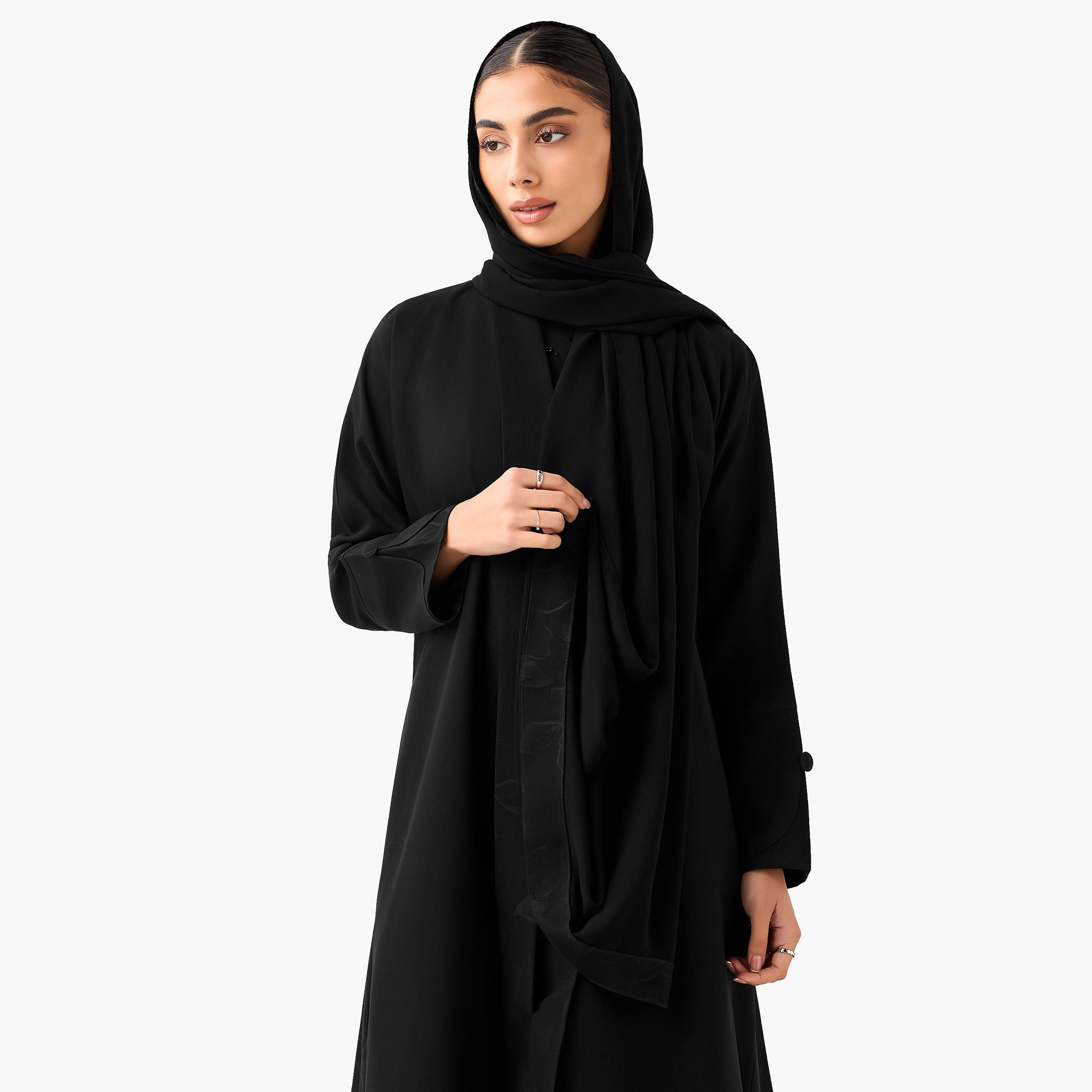 Hadiyath Al Madinah Embroidered Abaya with Hijab-women-arabicclothing-abayas-image-4
